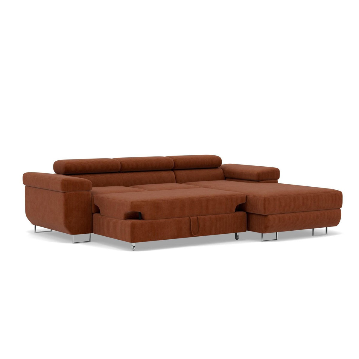 BEST MOBILIER Pablo - canapé d'angle droit - 6 places - convertible avec coffre et têtières réglables - en velours côtelé