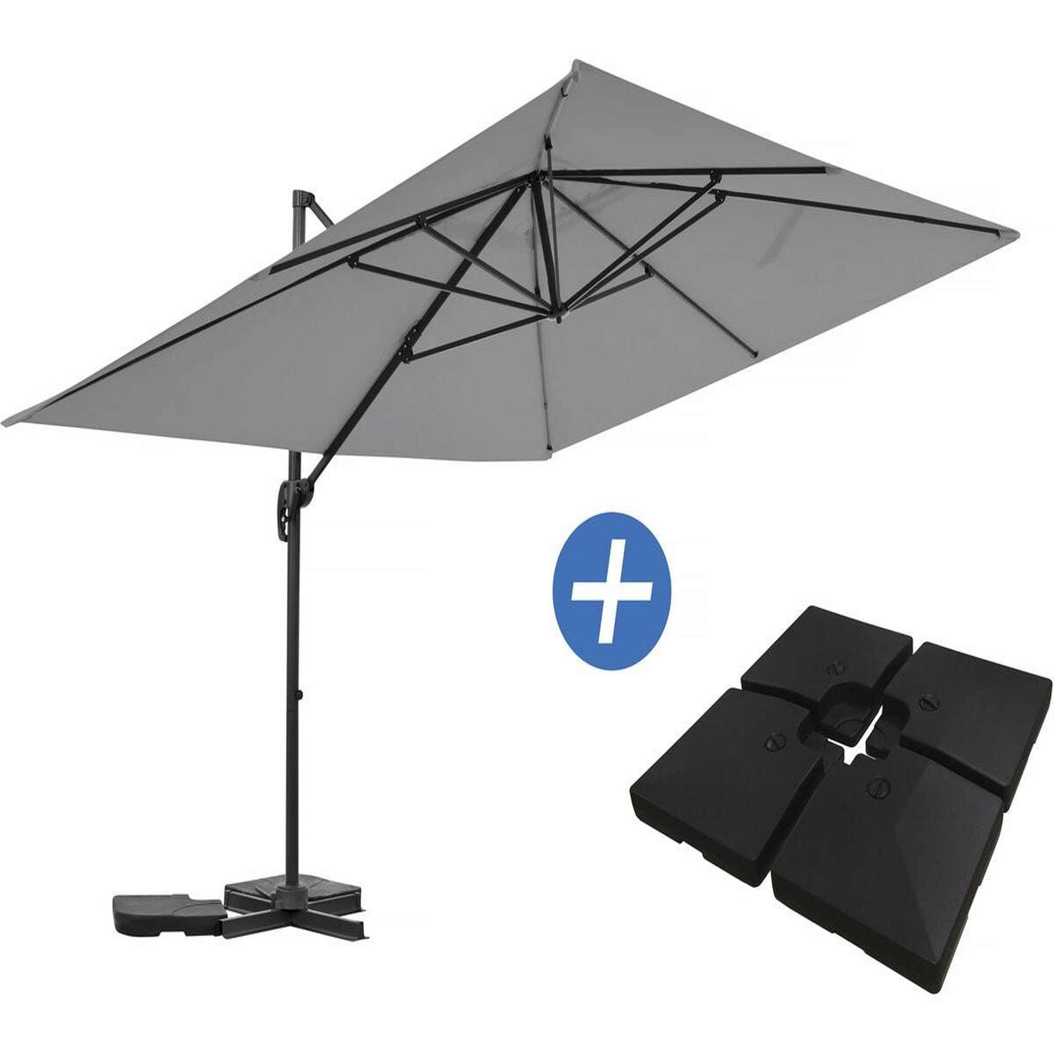 Voir la diapositive 1 : Habitat et Jardin Parasol jardin déporté en aluminium  sky 4  - 3 x 4 m - gris - dalles à lester incluses