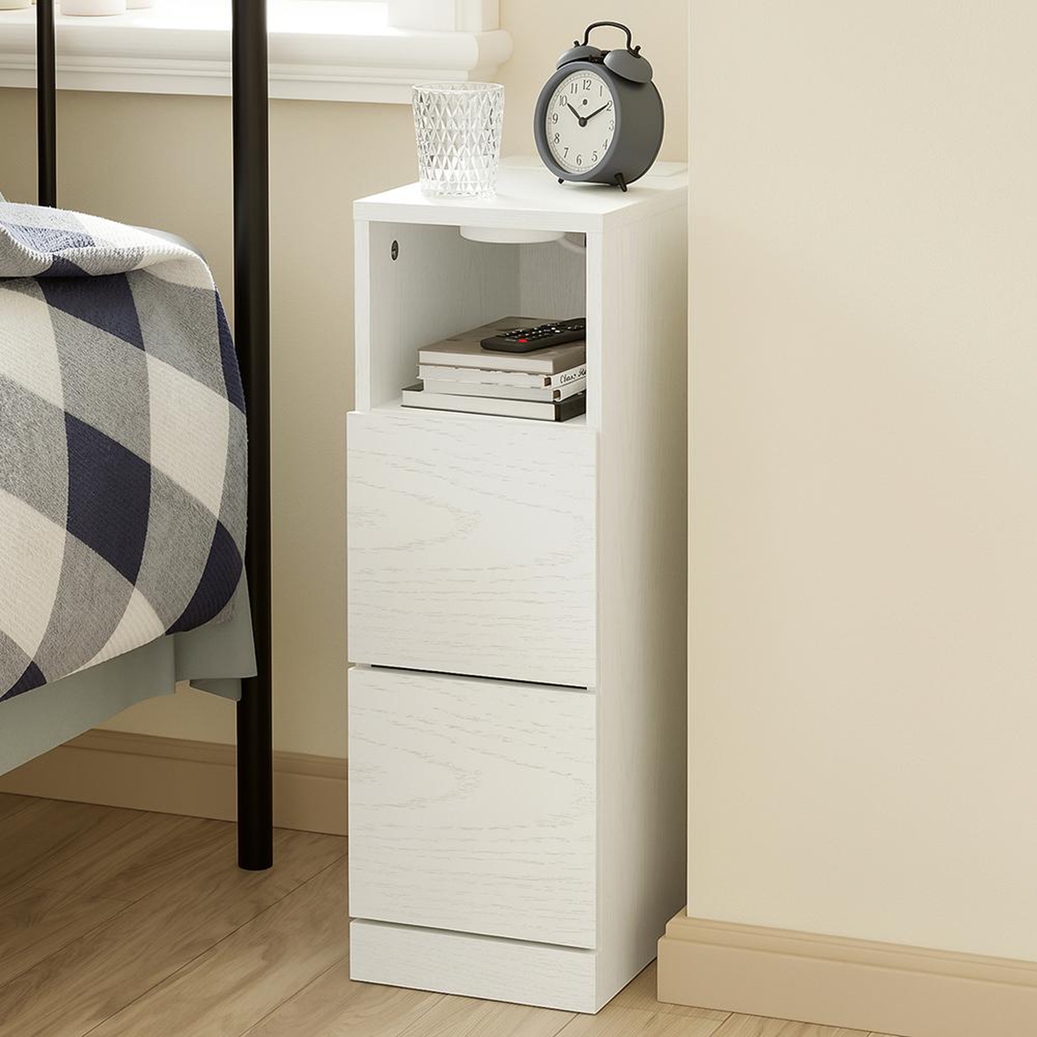 Voir la diapositive 2 : SOBUY Chevet avec 2 Tiroirs Blanc Crème 35x20x60cm FBT149-E-WG