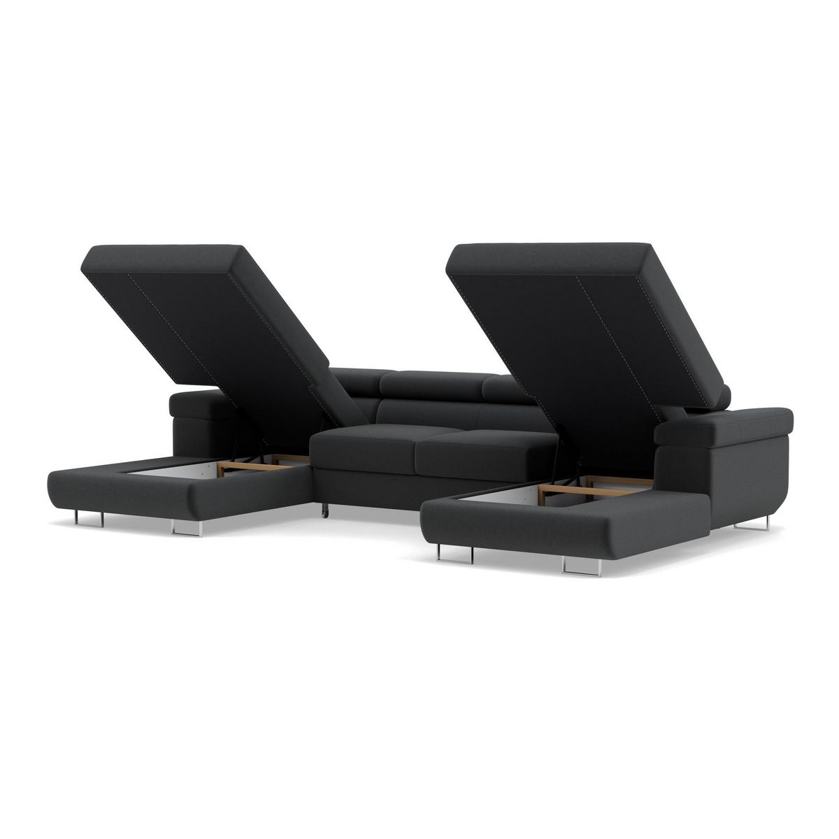 BEST MOBILIER Pablo - canapé panoramique en u - 7 places - convertible avec coffres et têtières réglables - en velours