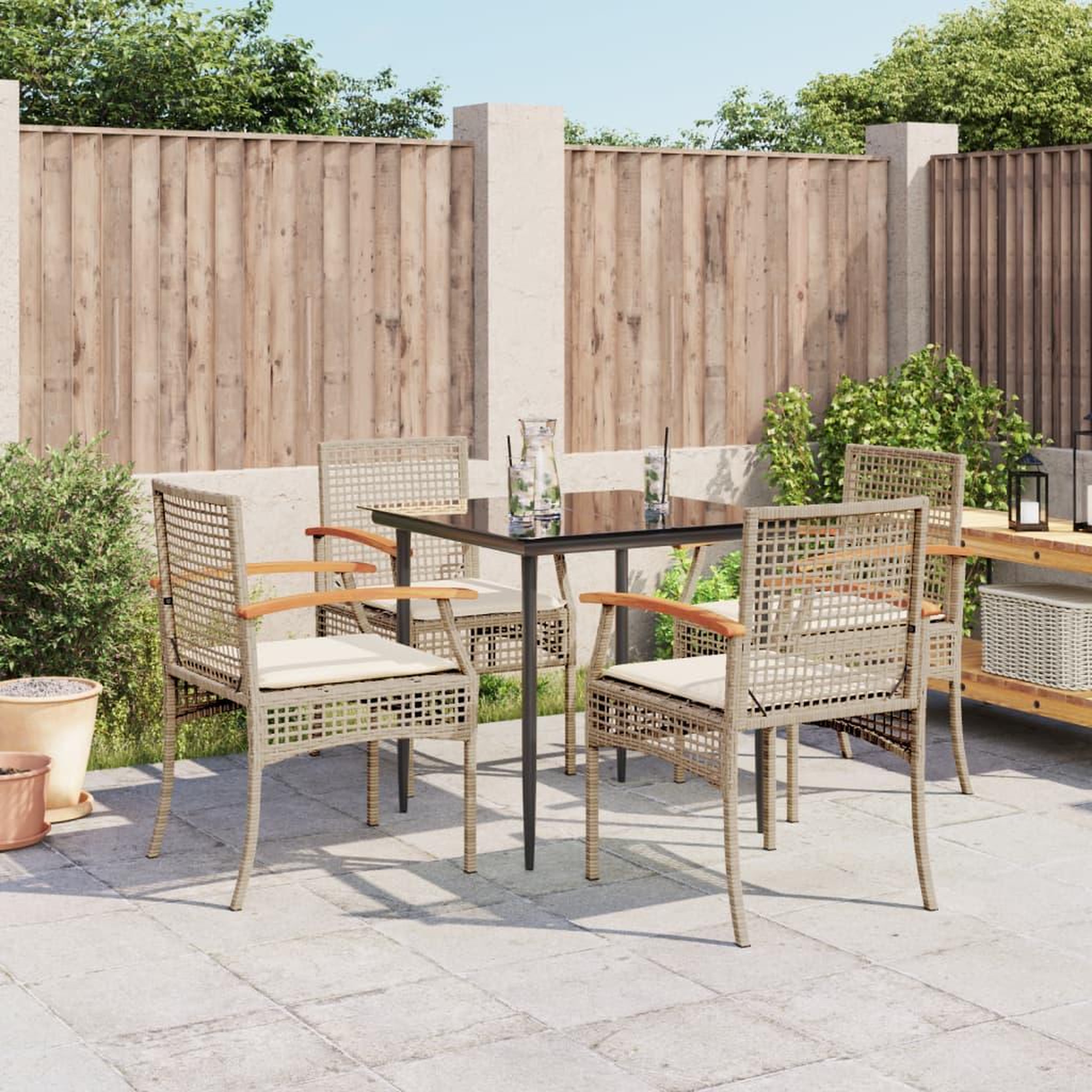 VIDAXL Ensemble a manger de jardin avec coussins 5pcs Beige poly rotin