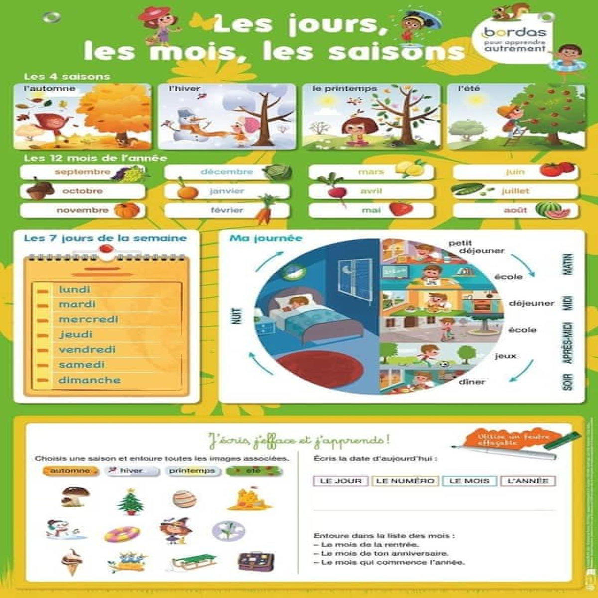 LES JOURS, LES MOIS, LES SAISONS. AVEC UNE ZONE EFFACABLE POUR S'ENTRAINER, Francescon Nicolas
