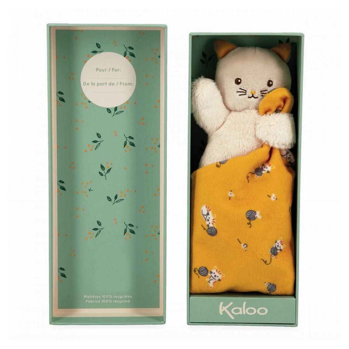 Kaloo Doudou Carre douceur Chat jaune - 18 cm