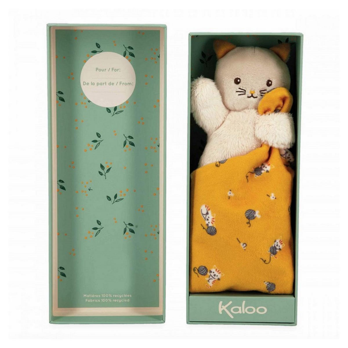 Kaloo Doudou Carre douceur Chat jaune - 18 cm