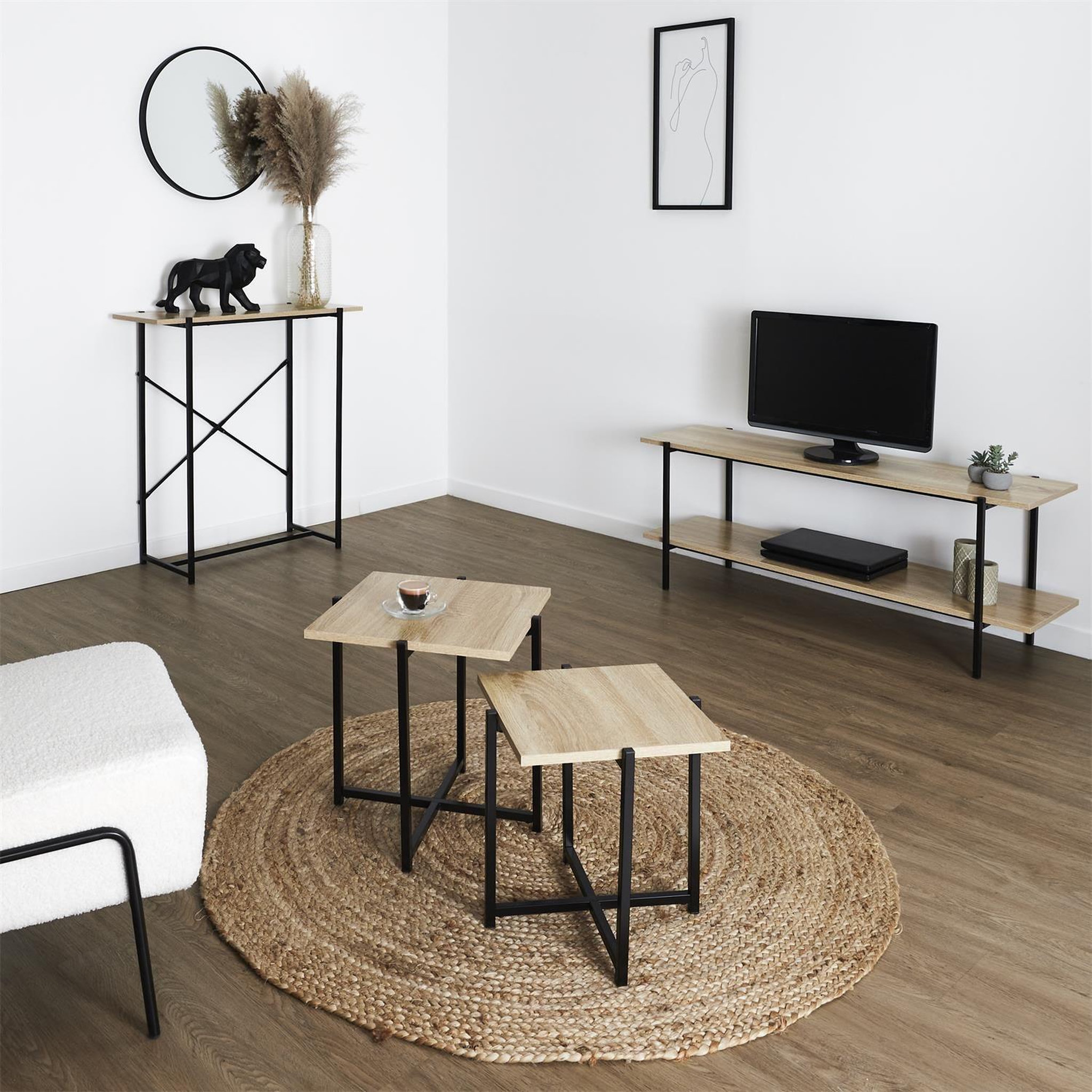 Voir la diapositive 2 : The Home Deco Factory Lot de 2 tables gigognes en bois et métal kalo - marron et noir