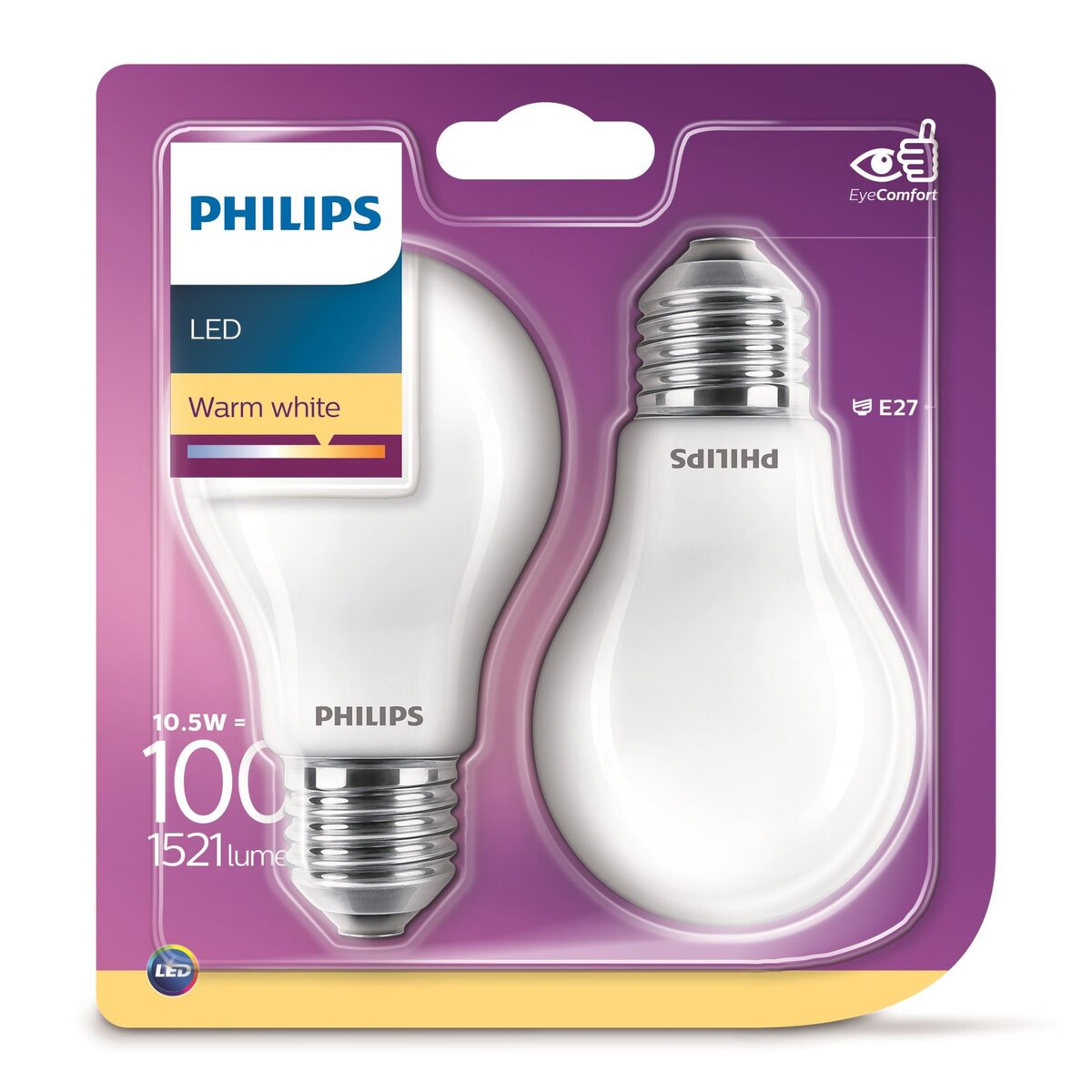 PHILIPS 2 Ampoules LED Standard 10.5W (100W) E27 pas cher Auchan.fr