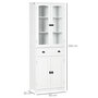 Voir la diapositive 3 : HOMCOM Armoire de cuisine buffet haut 4 portes 3 étagères tiroir verre trempé panneaux MDF blanc