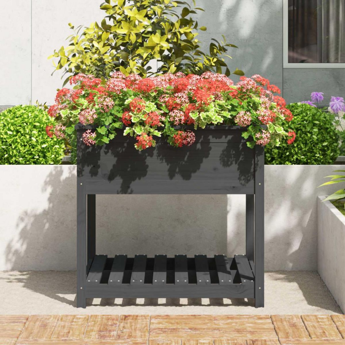 VIDAXL Jardiniere avec etagere Gris 82,5x82,5x81 cm Bois massif de pin