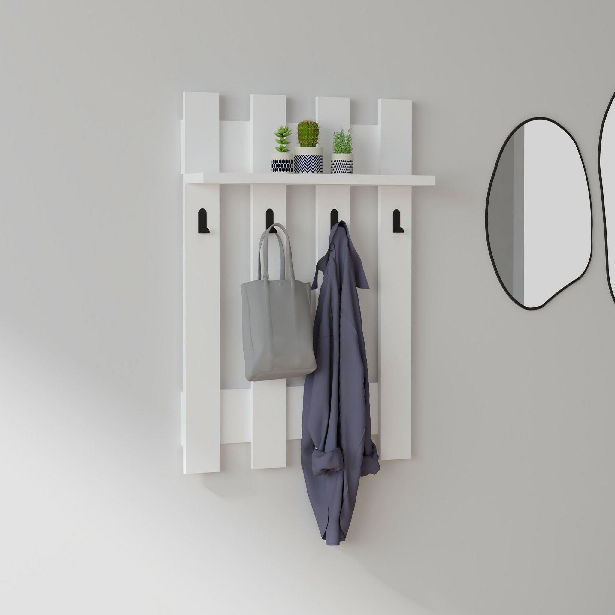 Voir la diapositive 2 : Habitat et Jardin Porte-manteau mural en bois  carina  - 70 x 14 x 70 cm - blanc