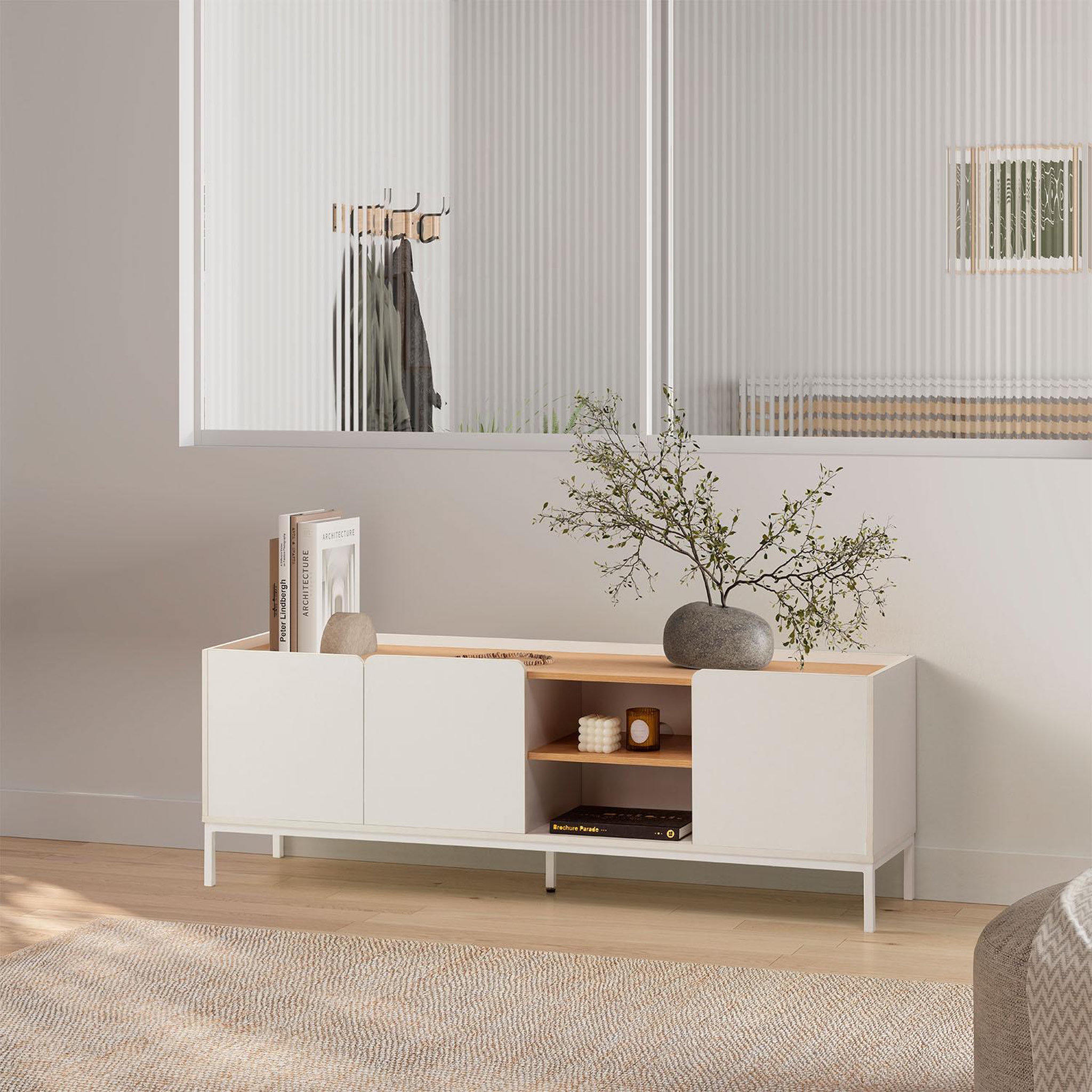 Voir la diapositive 2 : VS VENTA-STOCK Meuble Tv Curva 3 portes couleur Blanc