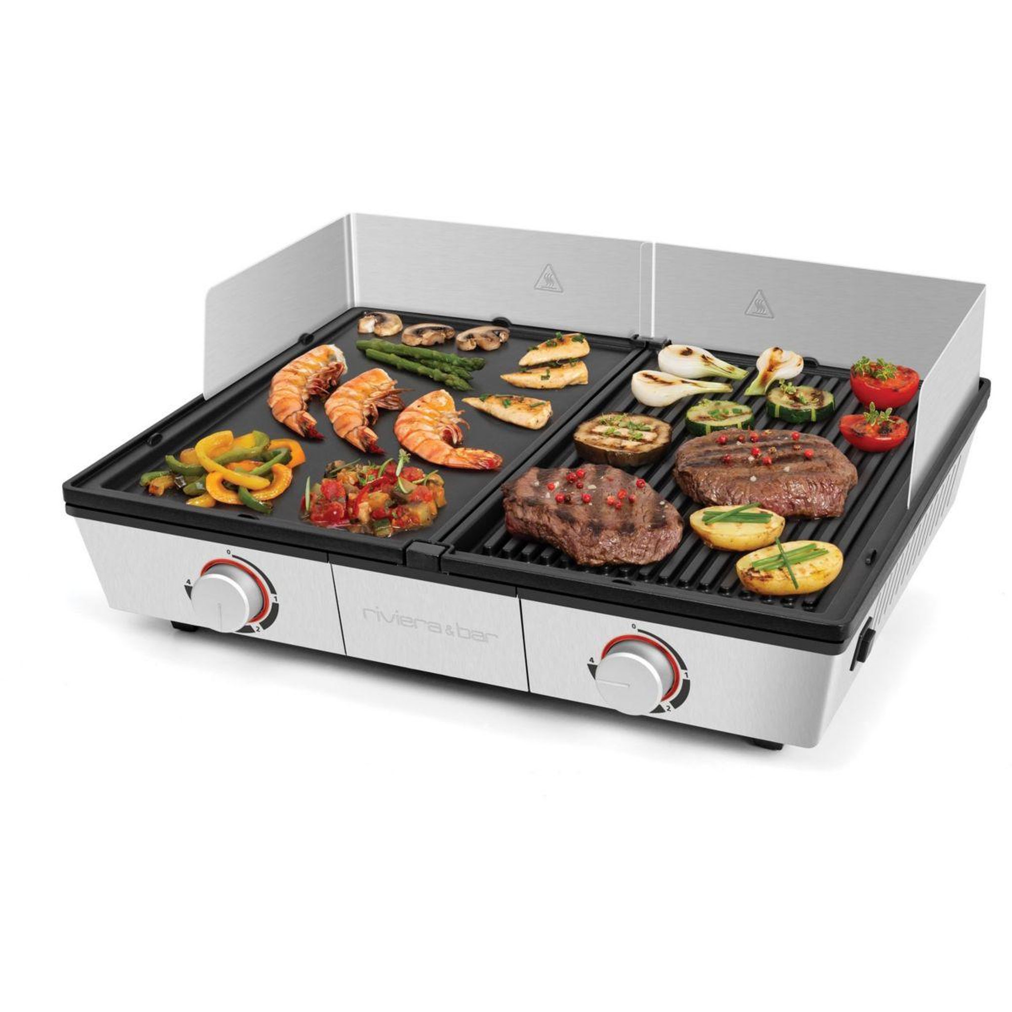 Voir la diapositive 2 : Riviera & Bar Plancha électrique PRO QPL800 inox 2 brûleurs à poser, 48x38 cm