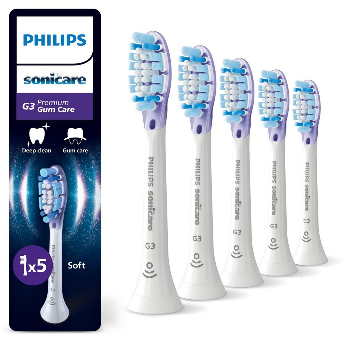 Philips Brossette dentaire Sonicare lot de 5 - HX9055/87 white Gum Care- soin des gencives G3