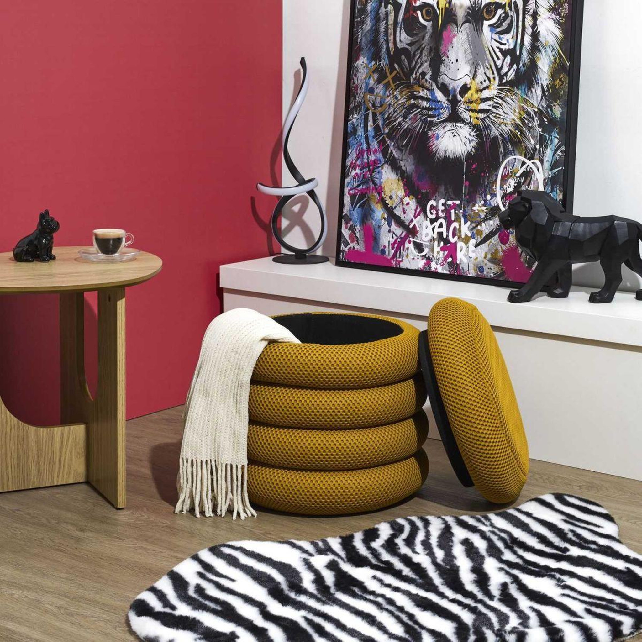 Voir la diapositive 5 : The Home Deco Factory Pouf coffre rangement  atome  42cm jaune