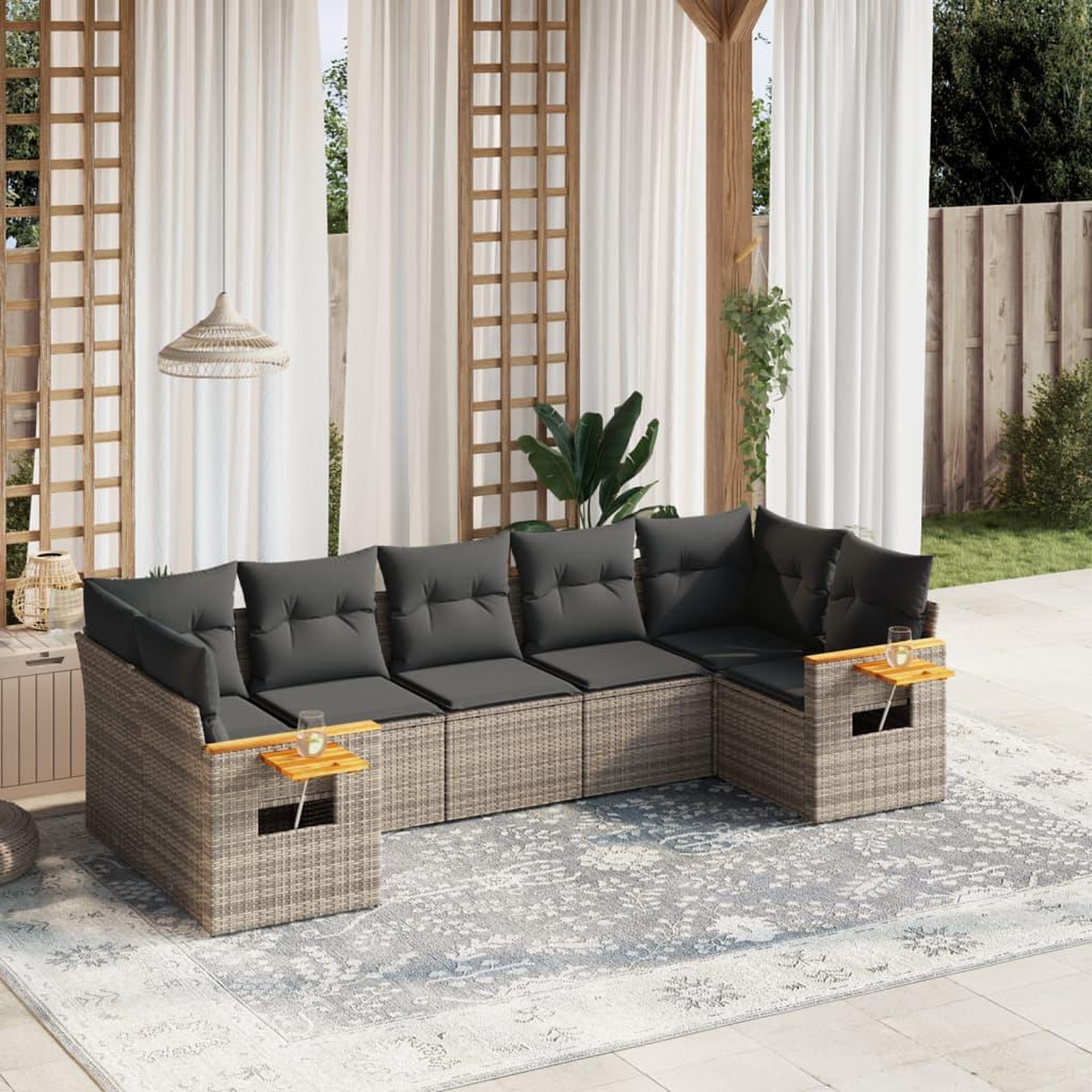 VIDAXL Salon de jardin avec coussins 7 pcs gris resine tressee
