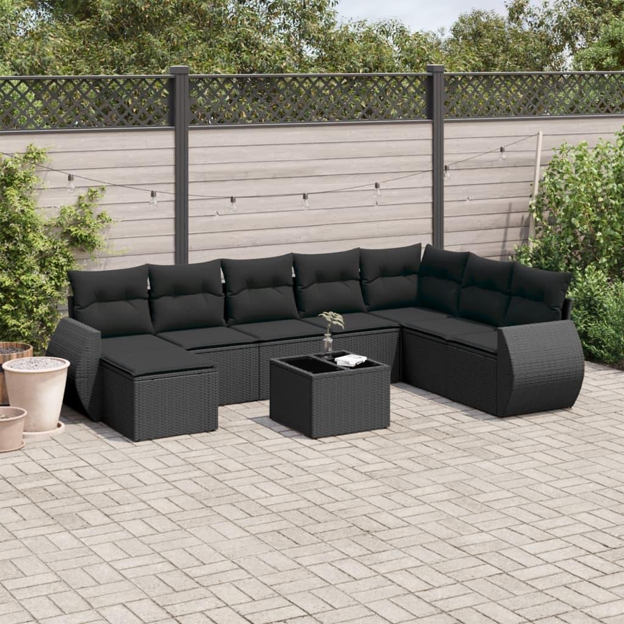 VIDAXL Salon de jardin 9 pcs avec coussins noir resine tressee