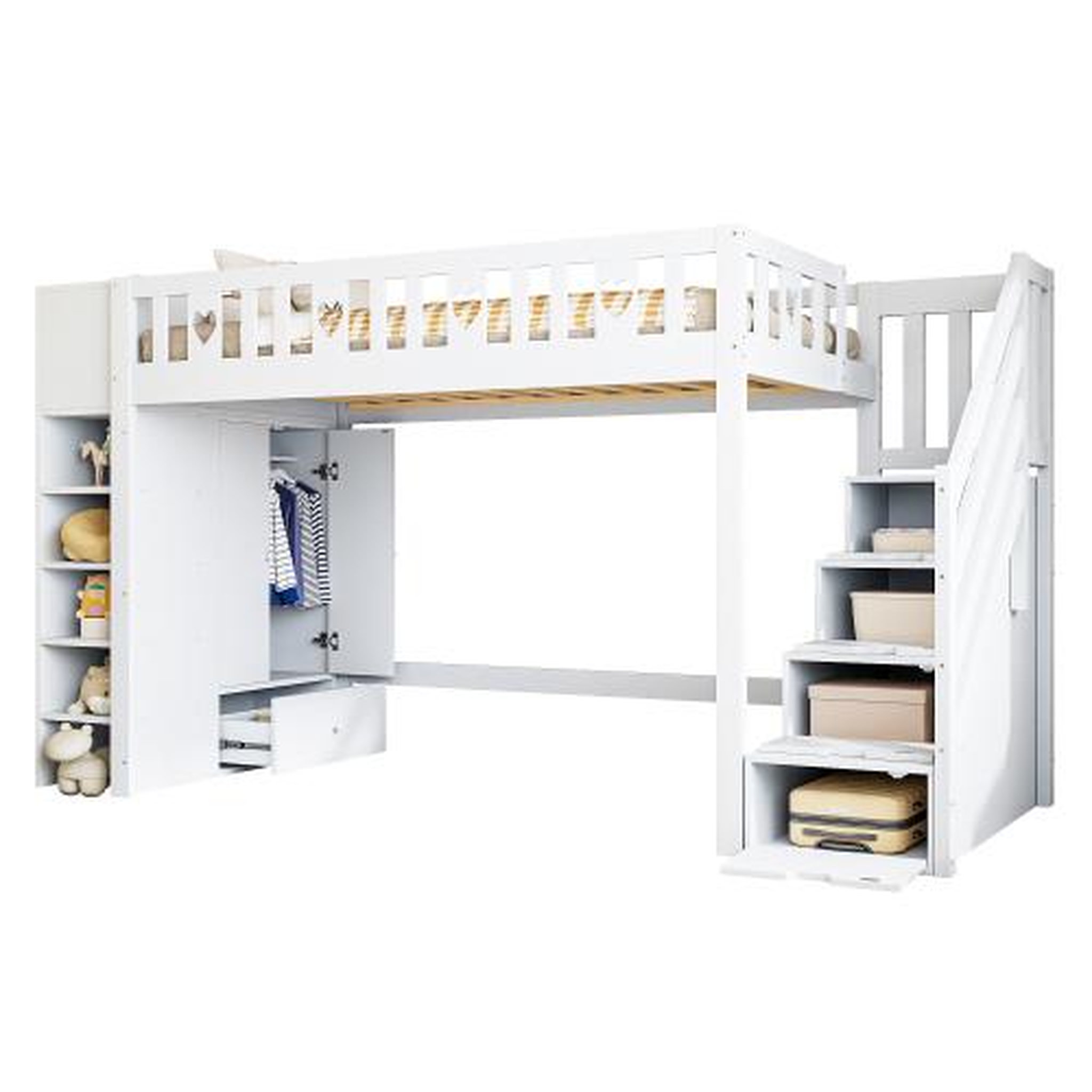 MERAX Lit combiné enfant 90x200 cm coloris blanc pin