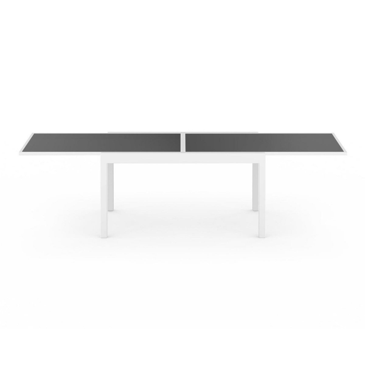 ID MARKET Salon de jardin MADRID table extensible 135-270 CM et 12 chaises empilables blanc et gris