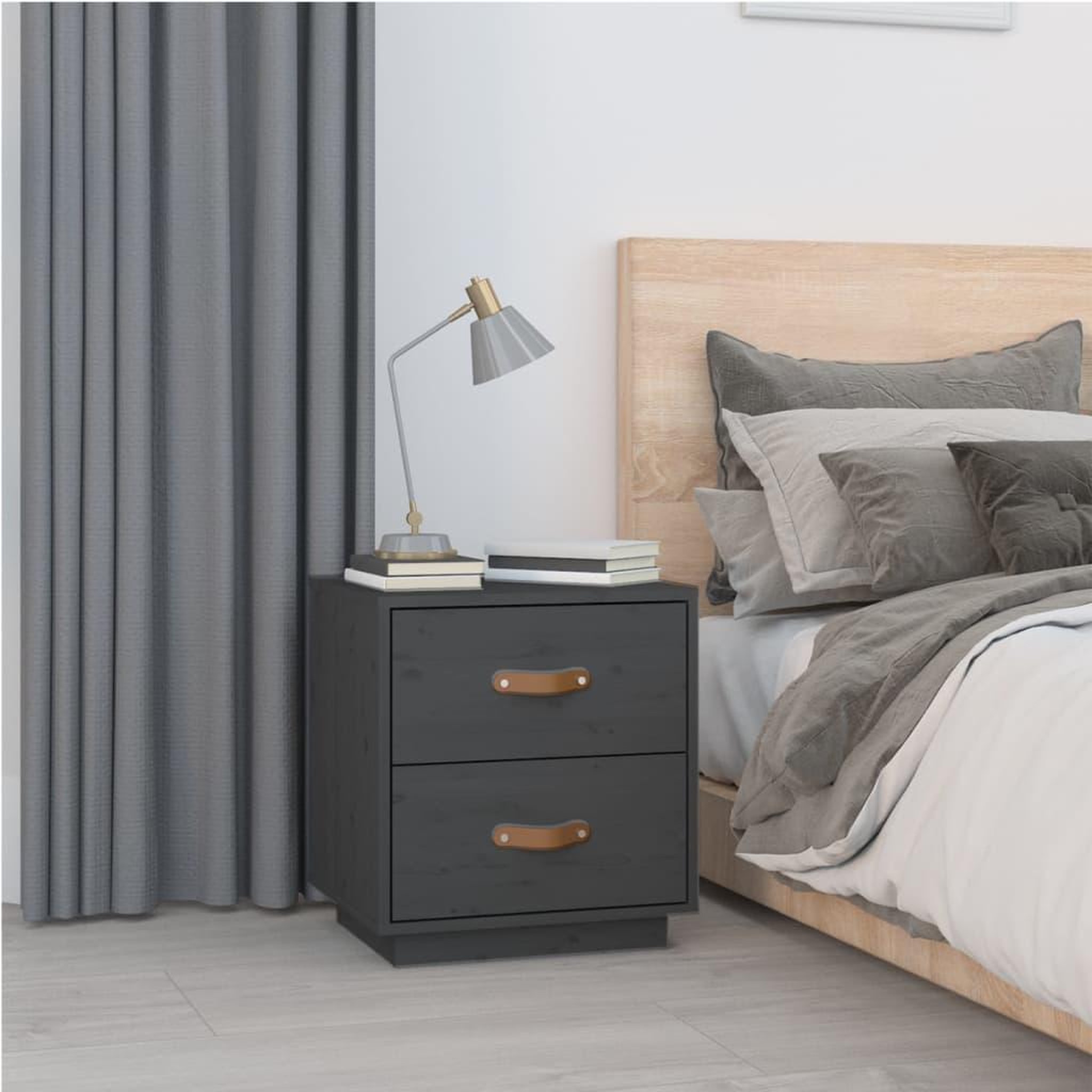 Voir la diapositive 3 : VIDAXL Tables de chevet 2 pcs Gris 40x34x45 cm Bois de pin massif