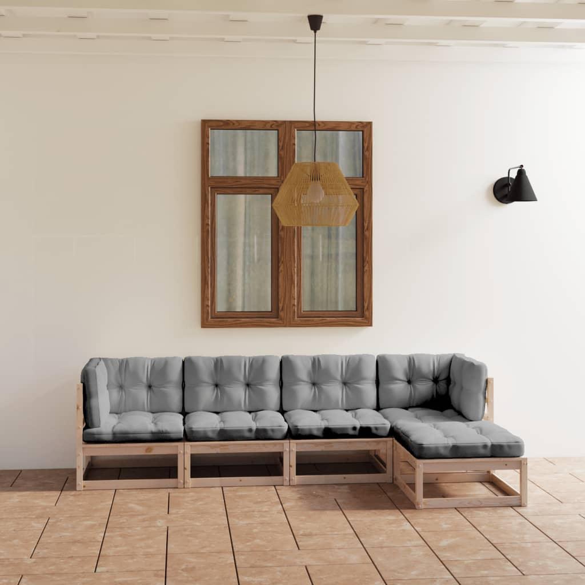 Voir la diapositive 1 : VIDAXL Salon de jardin 5 pcs avec coussins Bois de pin massif