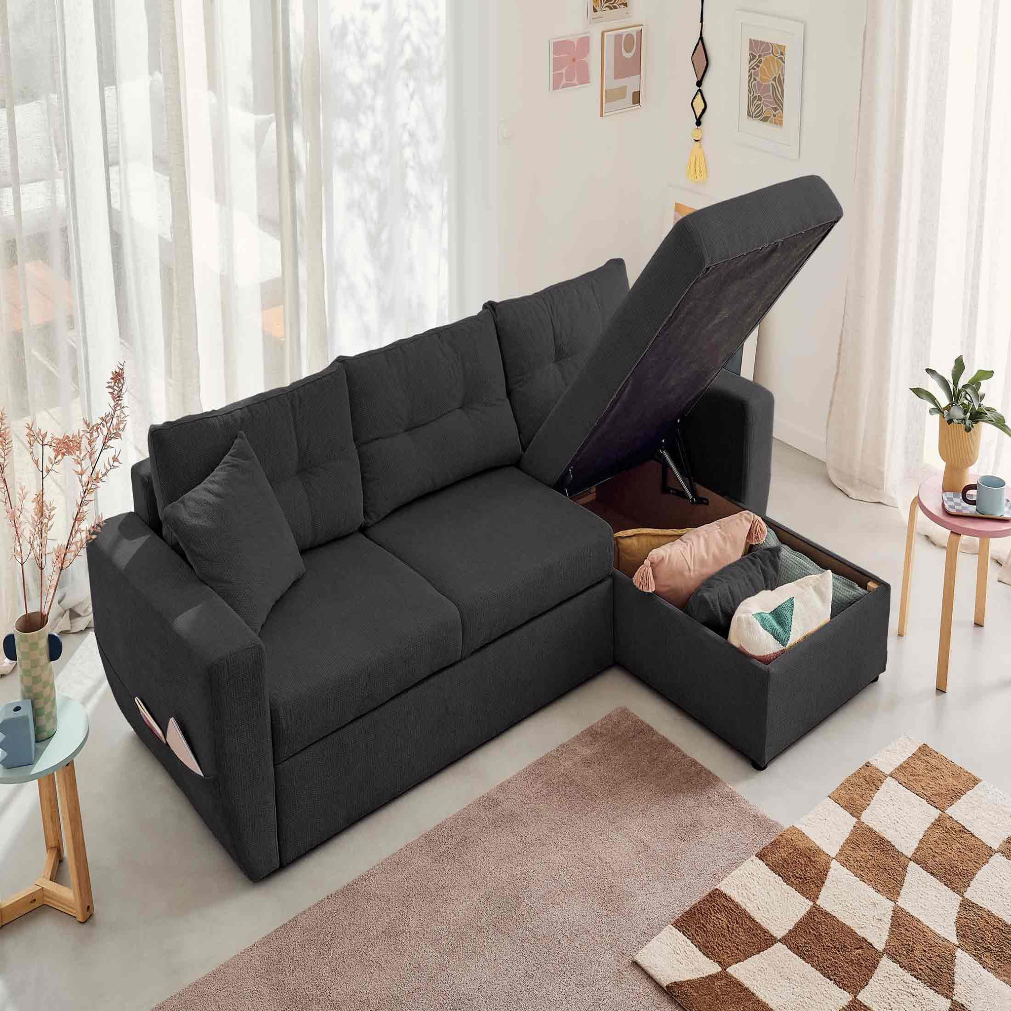 Voir la diapositive 3 : BEST MOBILIER Astoria - canapé d'angle réversible 4 places - convertible avec coffre - en tissu texturé