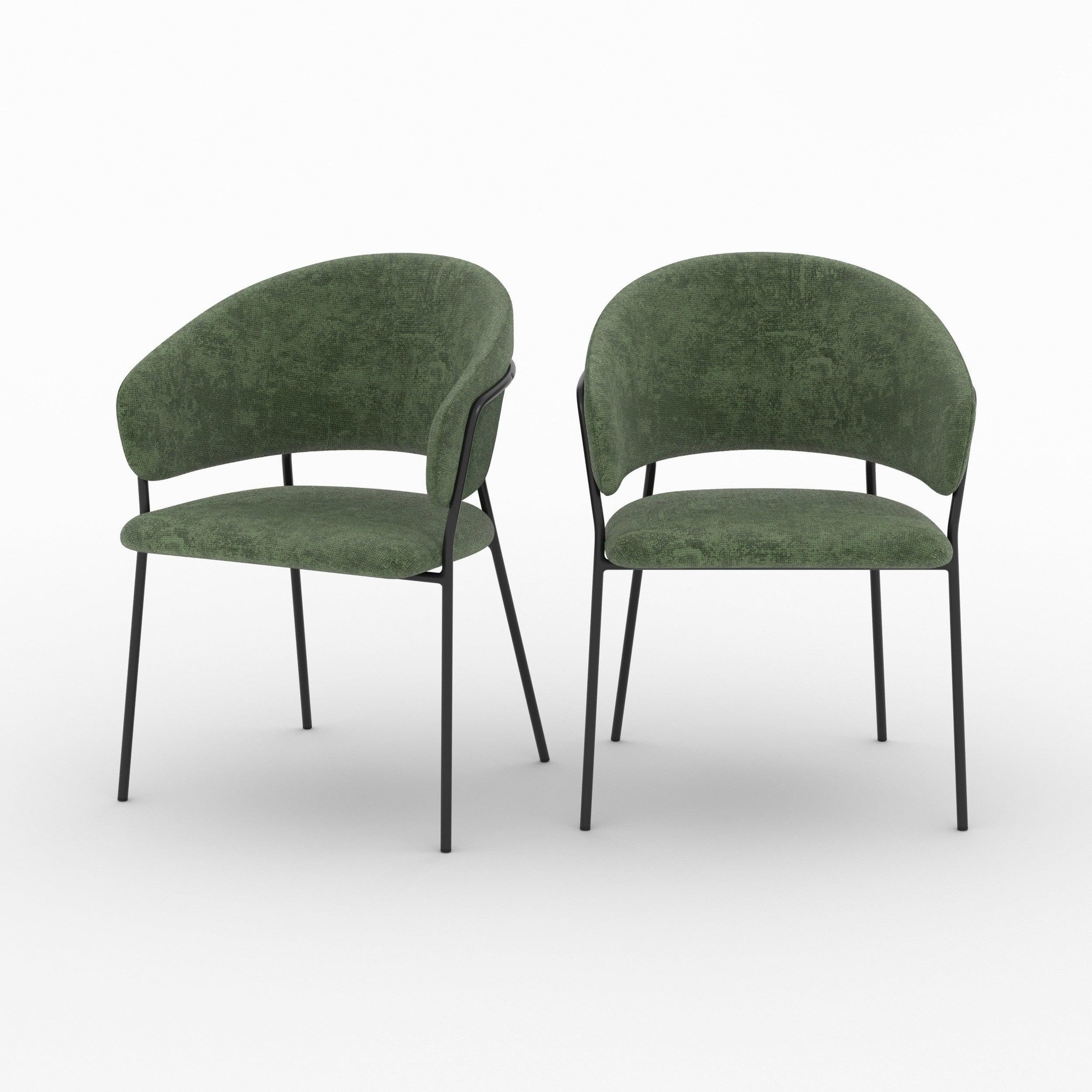 MAISON PAVANE Lot de 2 chaises en tissu vert sapin et pieds en métal noir-amaya