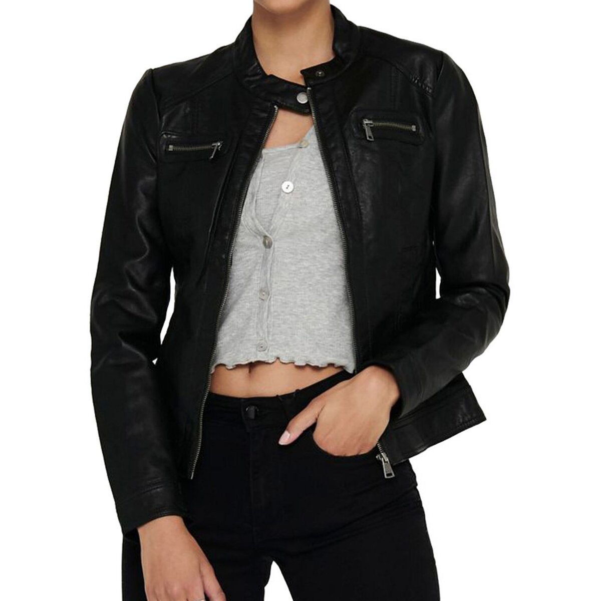 Veste similicuir Noir Femme Only Bandit pas cher Auchan.fr