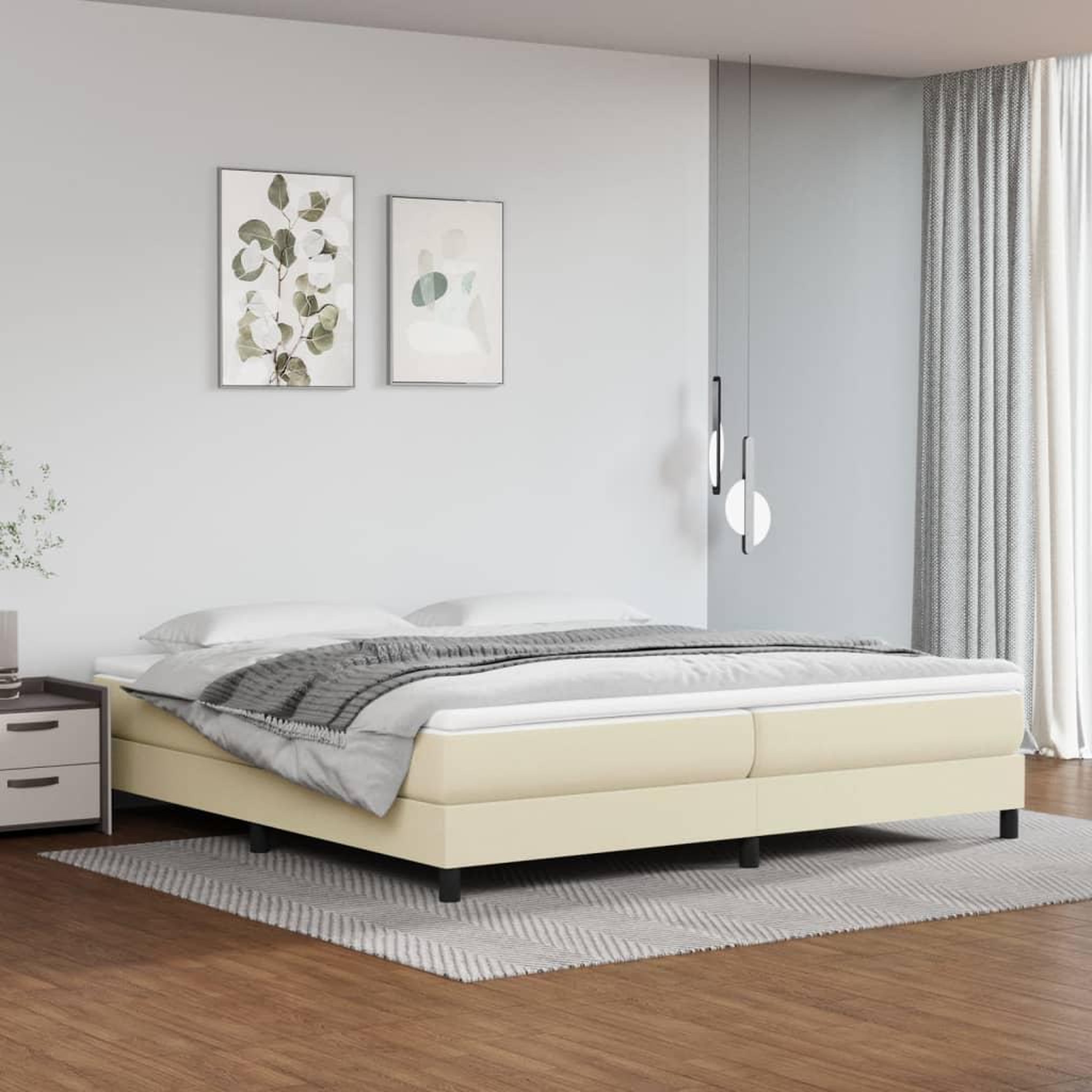 Voir la diapositive 1 : VIDAXL Sommier a lattes de lit avec matelas Creme 200x200cm Similicuir
