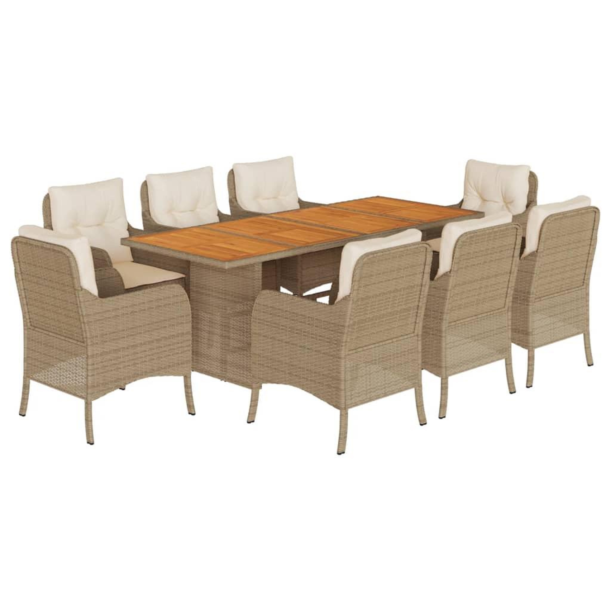 Voir la diapositive 2 : VIDAXL Ensemble a manger de jardin et coussins 9 pcs beige Poly rotin