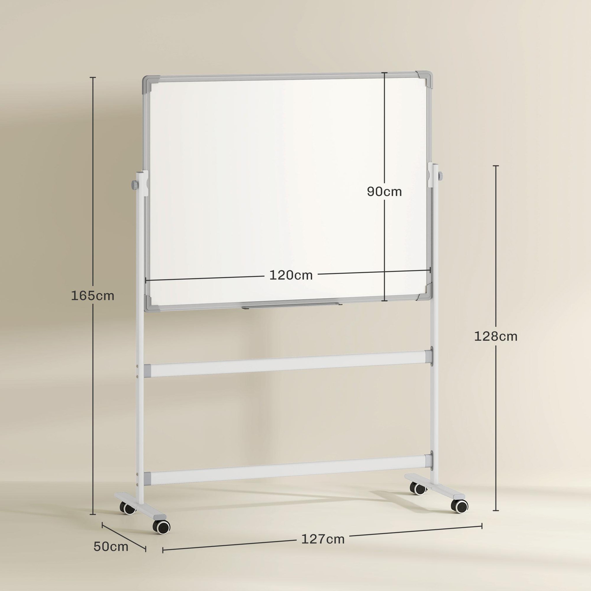 Voir la diapositive 3 : HOMCOM Tableau blanc magnétique sur roulettes double face - tableau rotatif avec étagère - nombreux accessoires inclus