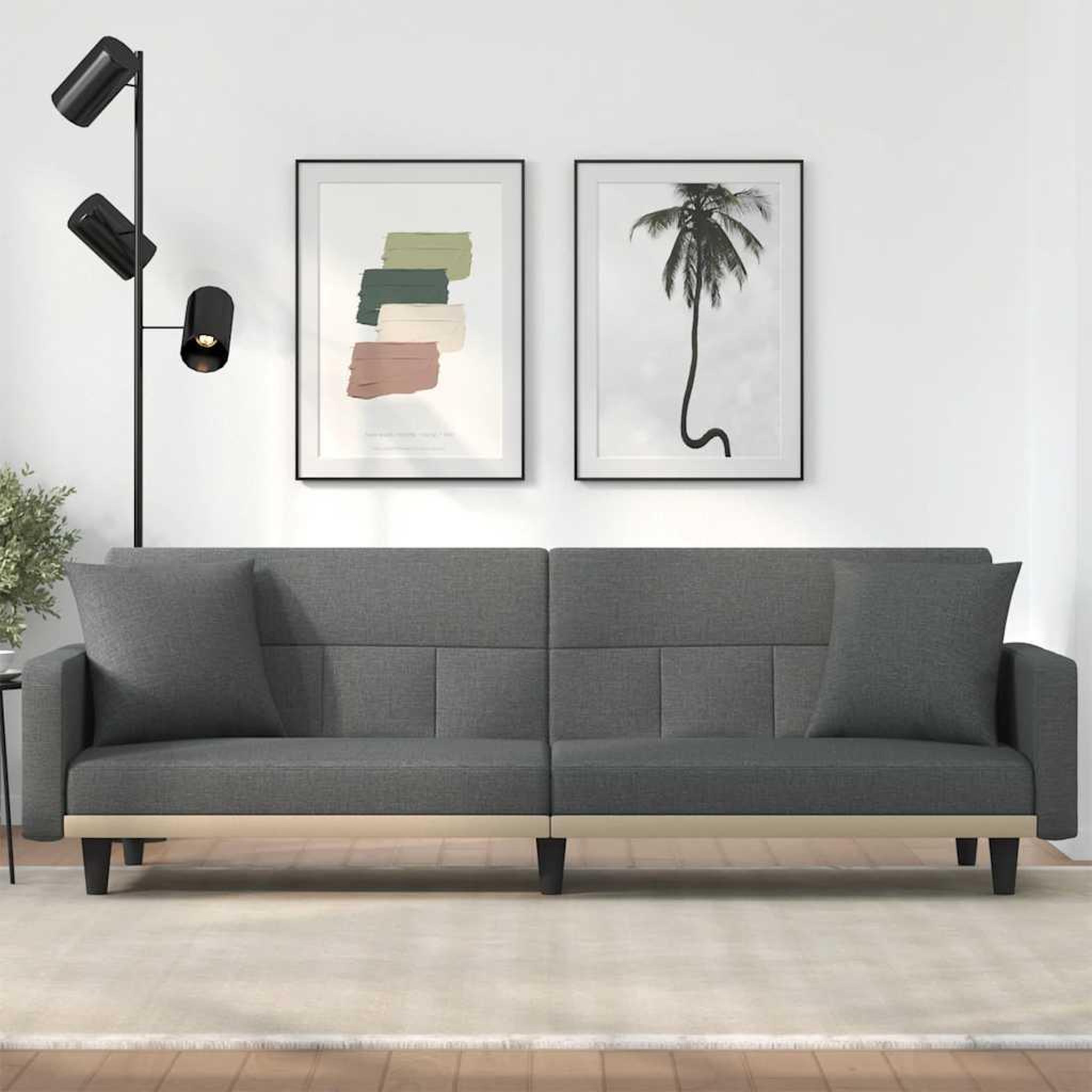 VIDAXL Canape-lit avec coussins gris fonce tissu