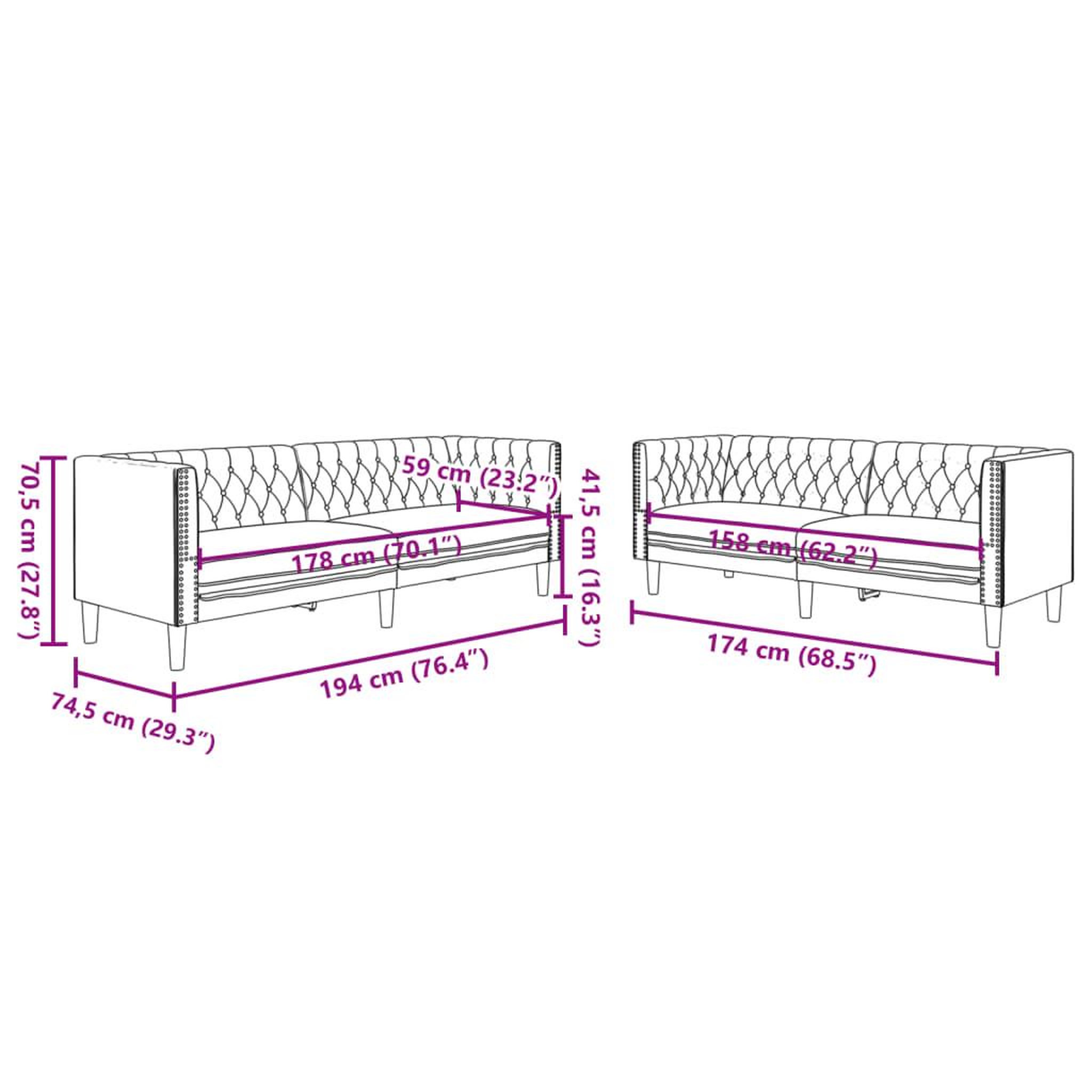Voir la diapositive 6 : VIDAXL Ensemble de canape Chesterfield 2 pcs creme similicuir
