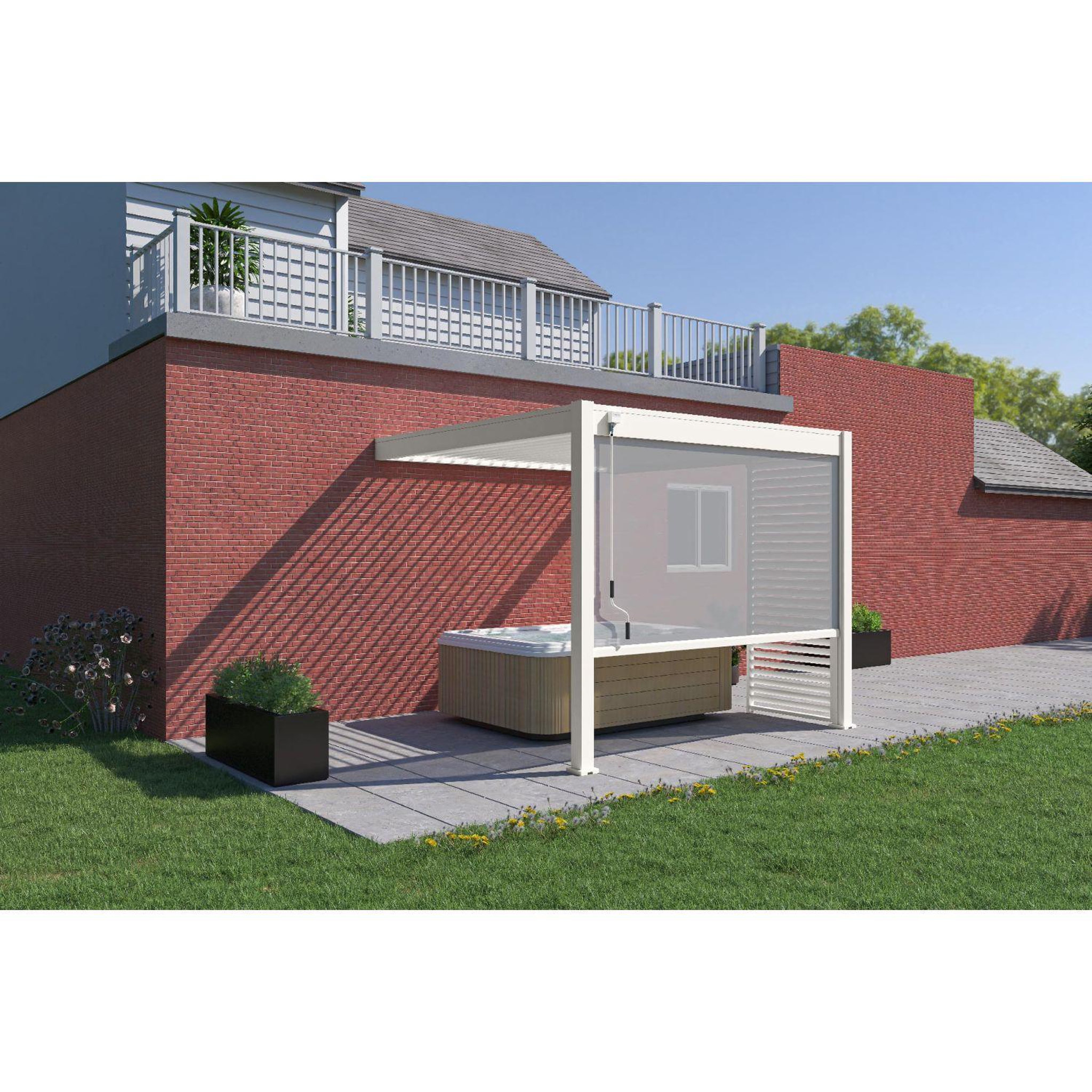 Voir la diapositive 3 : Pergola Bioclimatique adossée 3x3 m - Aluminium - Blanc -  VS OmBREA®