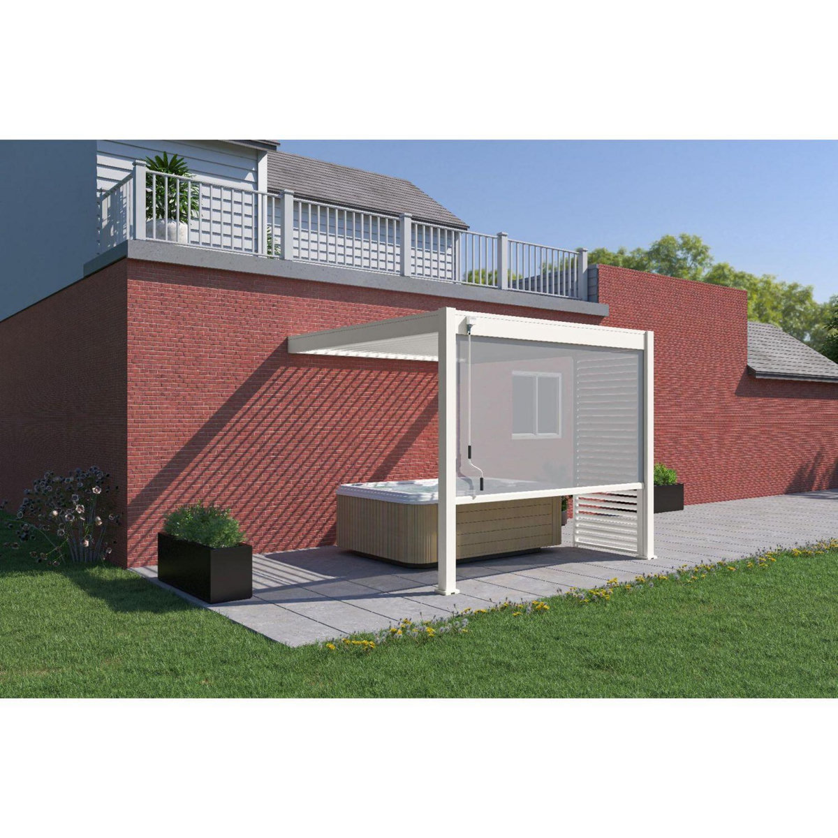 Pergola Bioclimatique adossée 3x3 m - Aluminium - Blanc -  VS OmBREA®