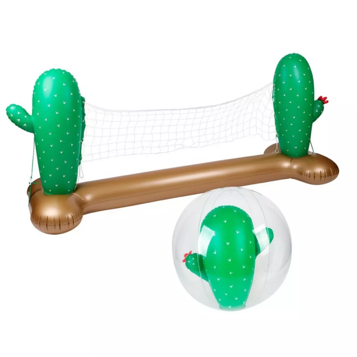 AIRMYFUN Filet de volley Gonflable et Flottant + Ballon Gonflable pour Piscine & Plage - Pack Sport Cactus
