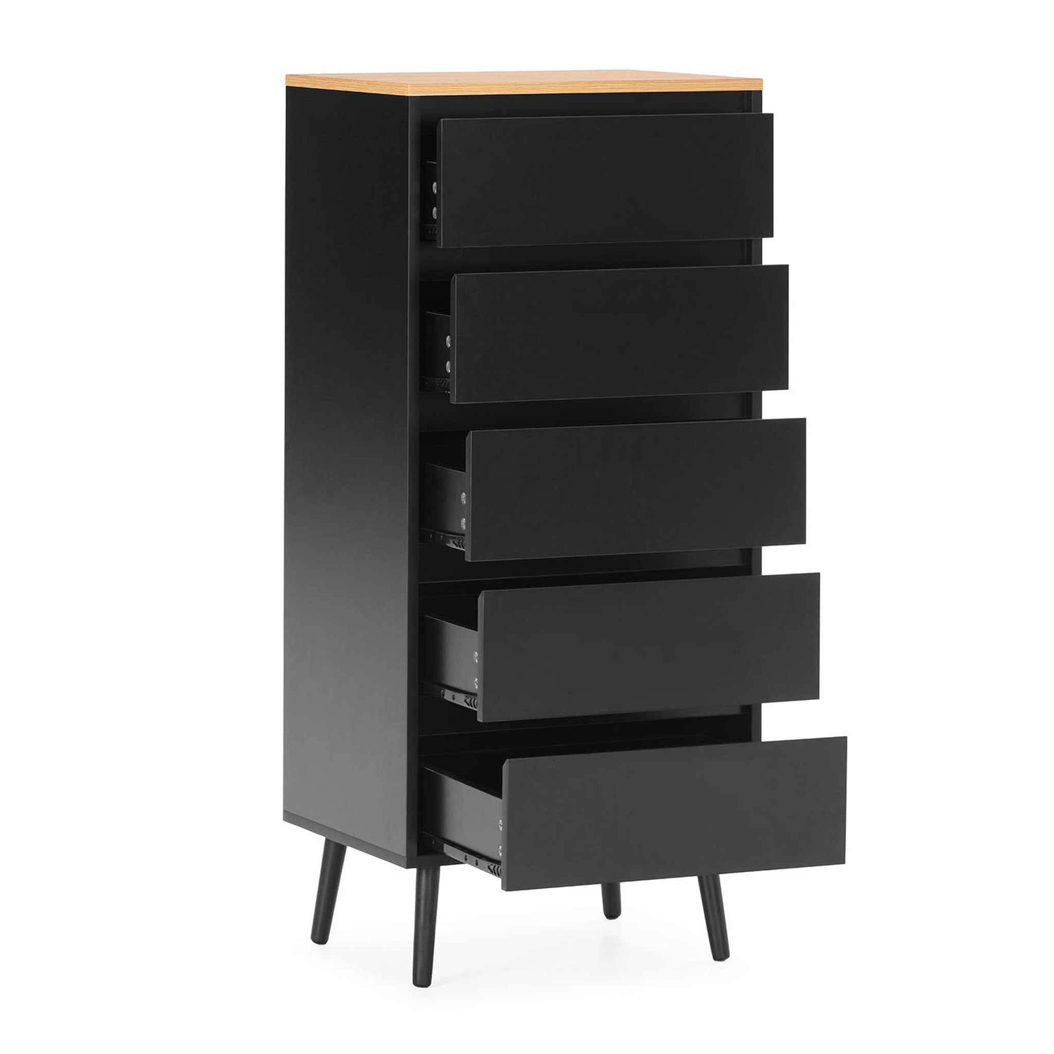 Voir la diapositive 3 : VS VENTA-STOCK Commode haute Desi 5 tiroirs couleur Noir