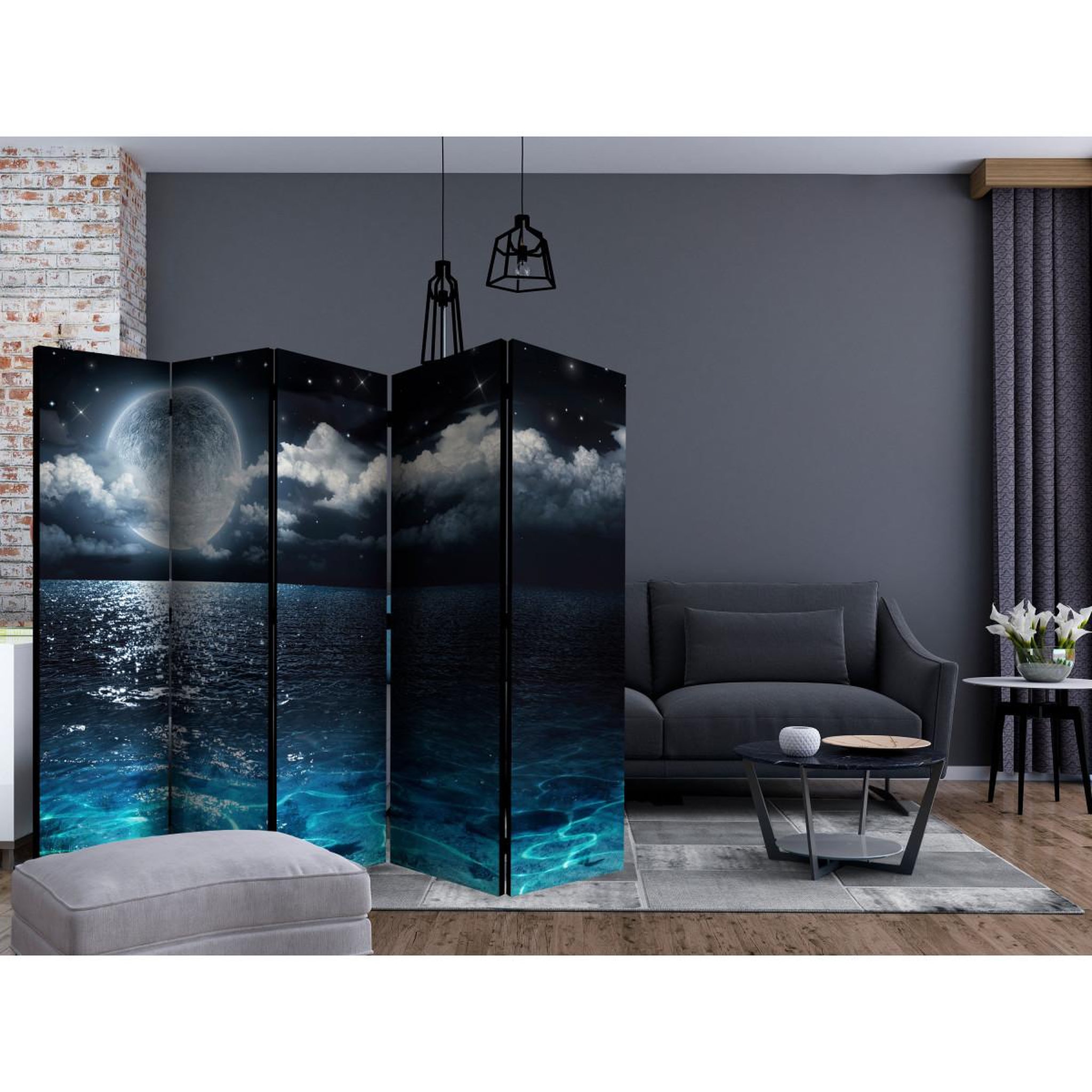 Voir la diapositive 2 : Paris Prix Paravent 5 volets  blue lagoon  172x225cm