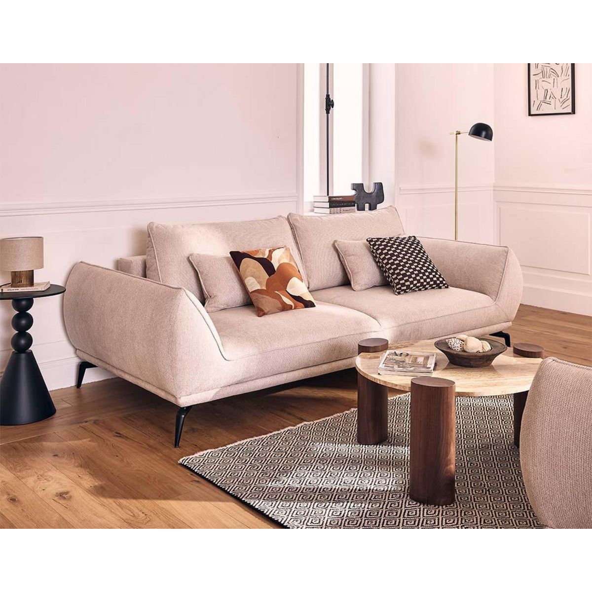 LISA DESIGN Arica - canapé droit 3 places convertible en tissu texturé