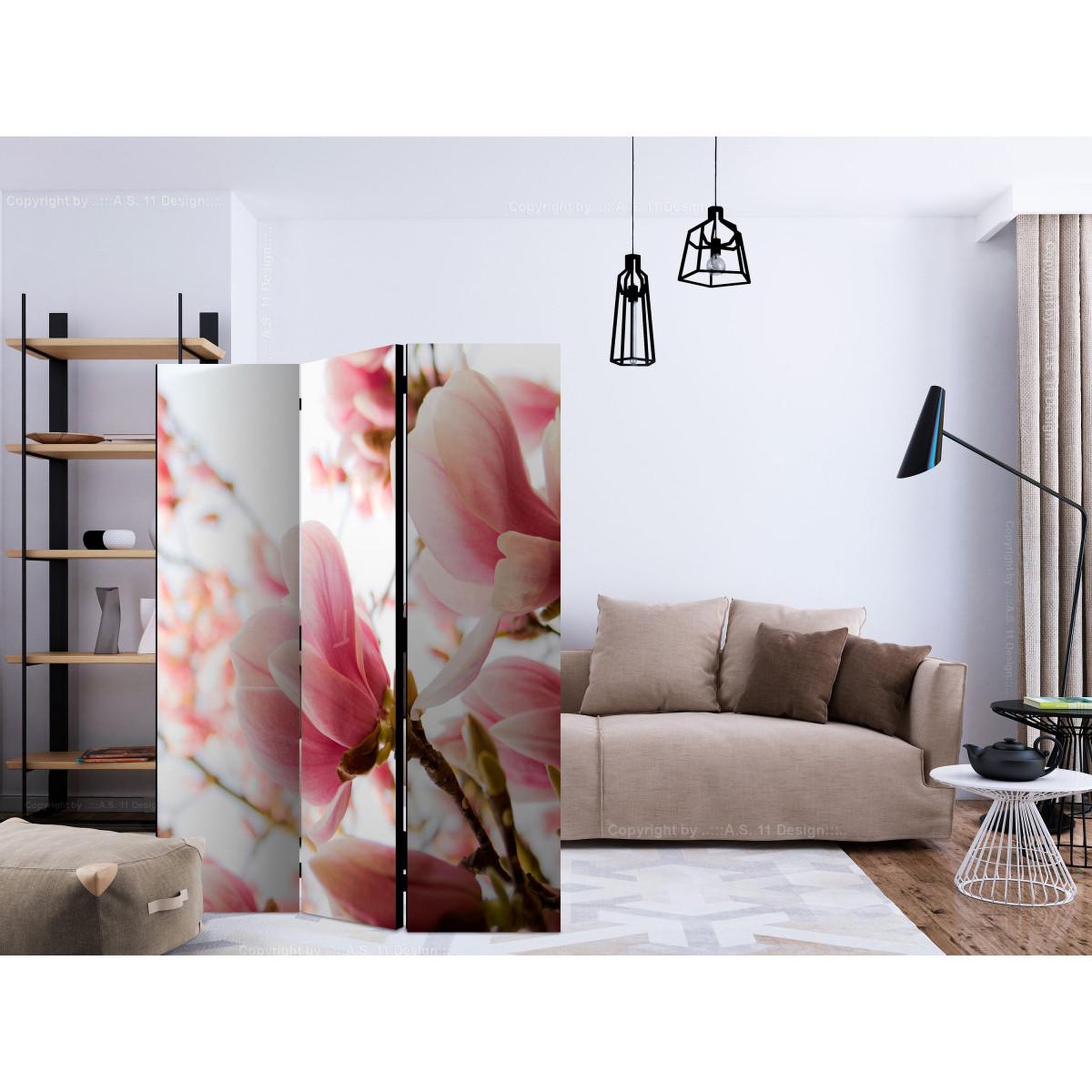 Voir la diapositive 2 : Paris Prix Paravent 3 volets  pink magnolia  135x172cm