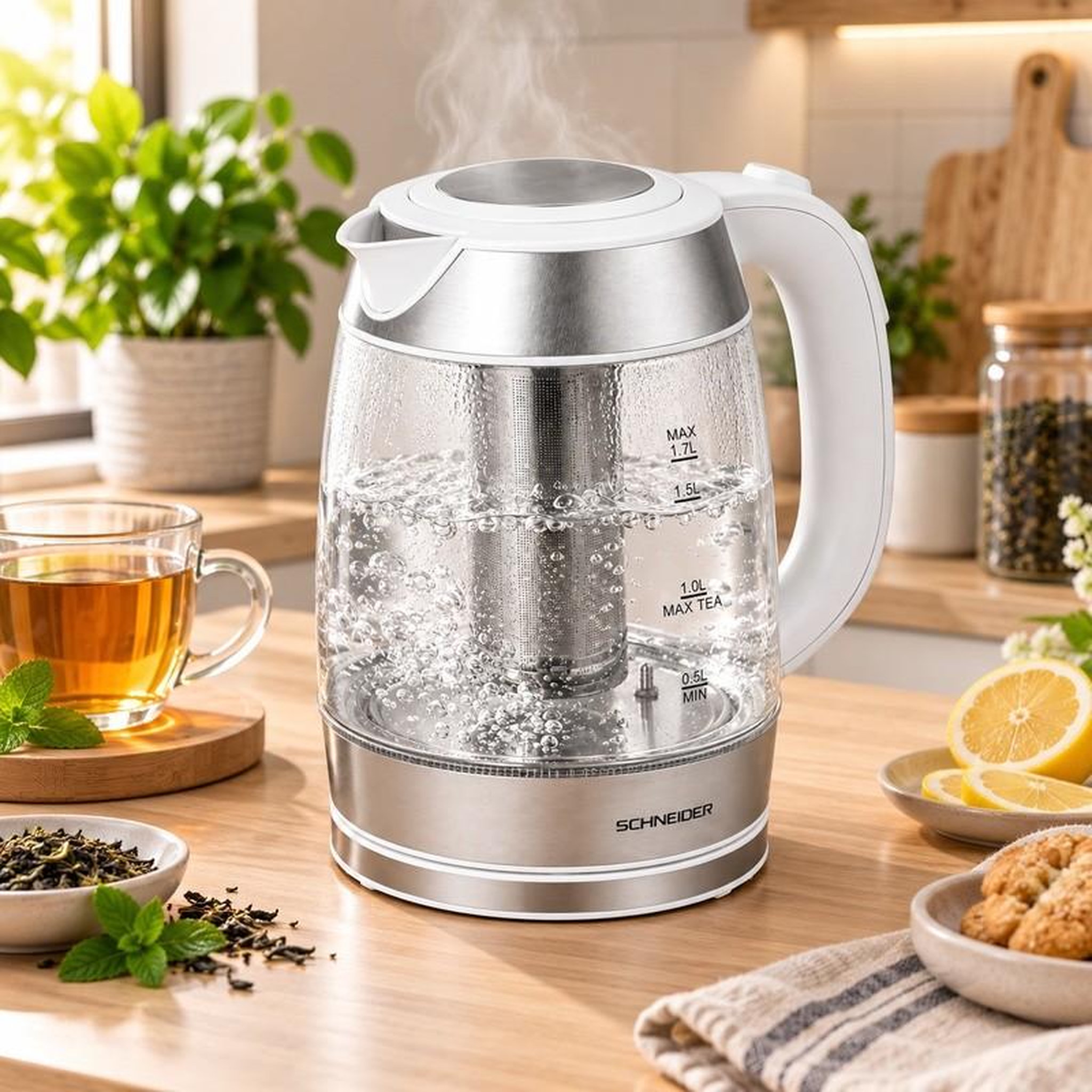 Voir la diapositive 2 : SCHNEIDER Schneider - Scke236tp - Bouilloire Théière Avec Infuseur - 6 Températures - Verre 1,7 L - 2200 W