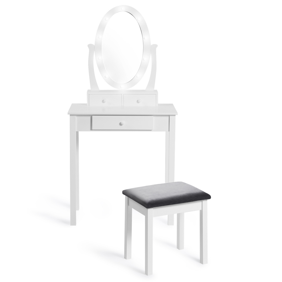 ID MARKET Coiffeuse BELLA avec miroir LED et tabouret