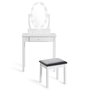 Voir la diapositive 3 : ID MARKET Coiffeuse BELLA avec miroir LED et tabouret
