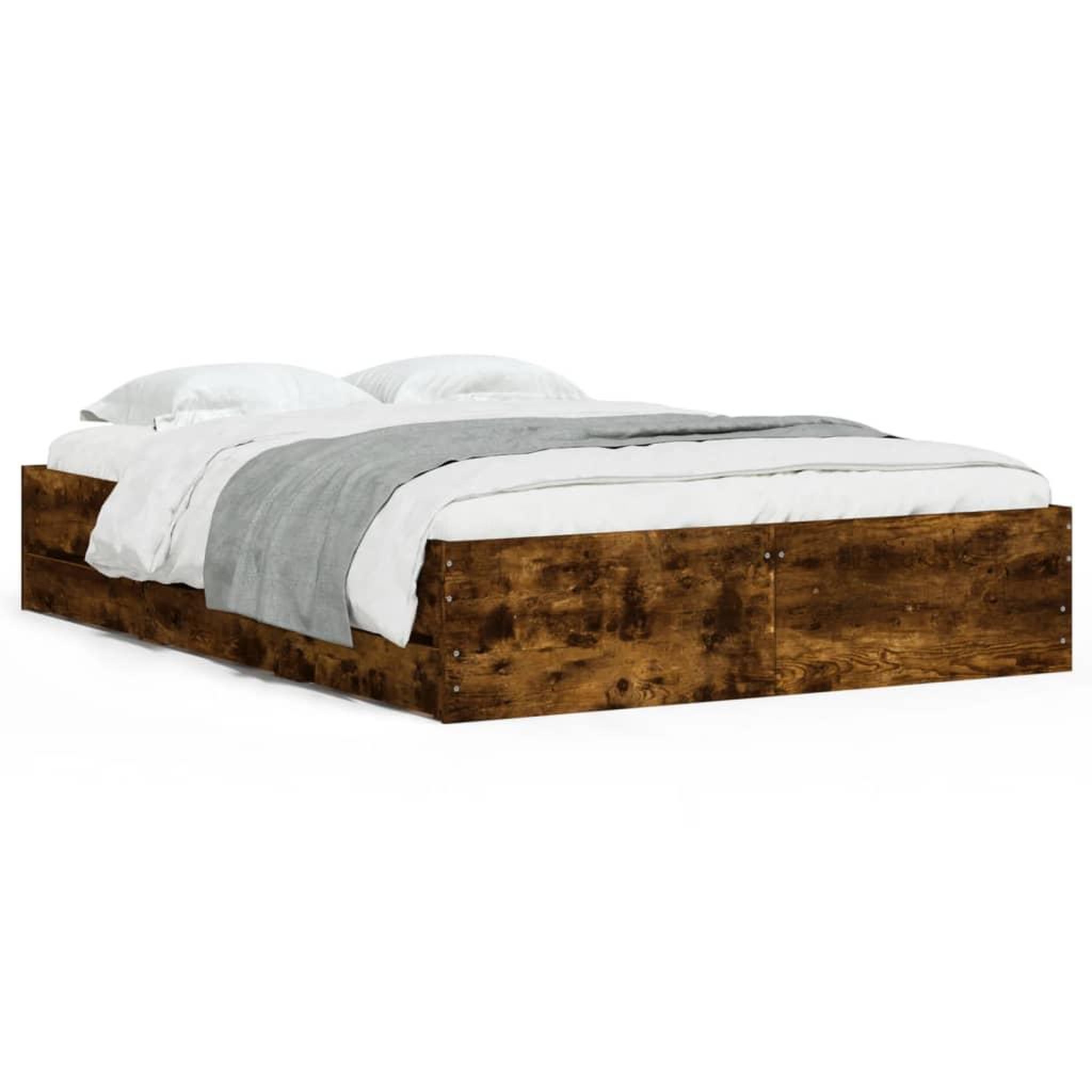 Voir la diapositive 2 : VIDAXL Cadre de lit avec tiroirs sans matelas chene fume 120x190 cm