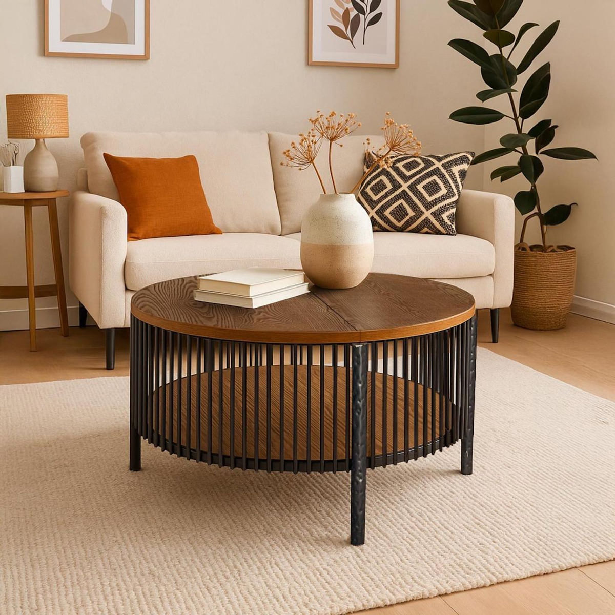 Paris Prix Table Basse Avec Rangement  Bertha  84cm Naturel & Noir