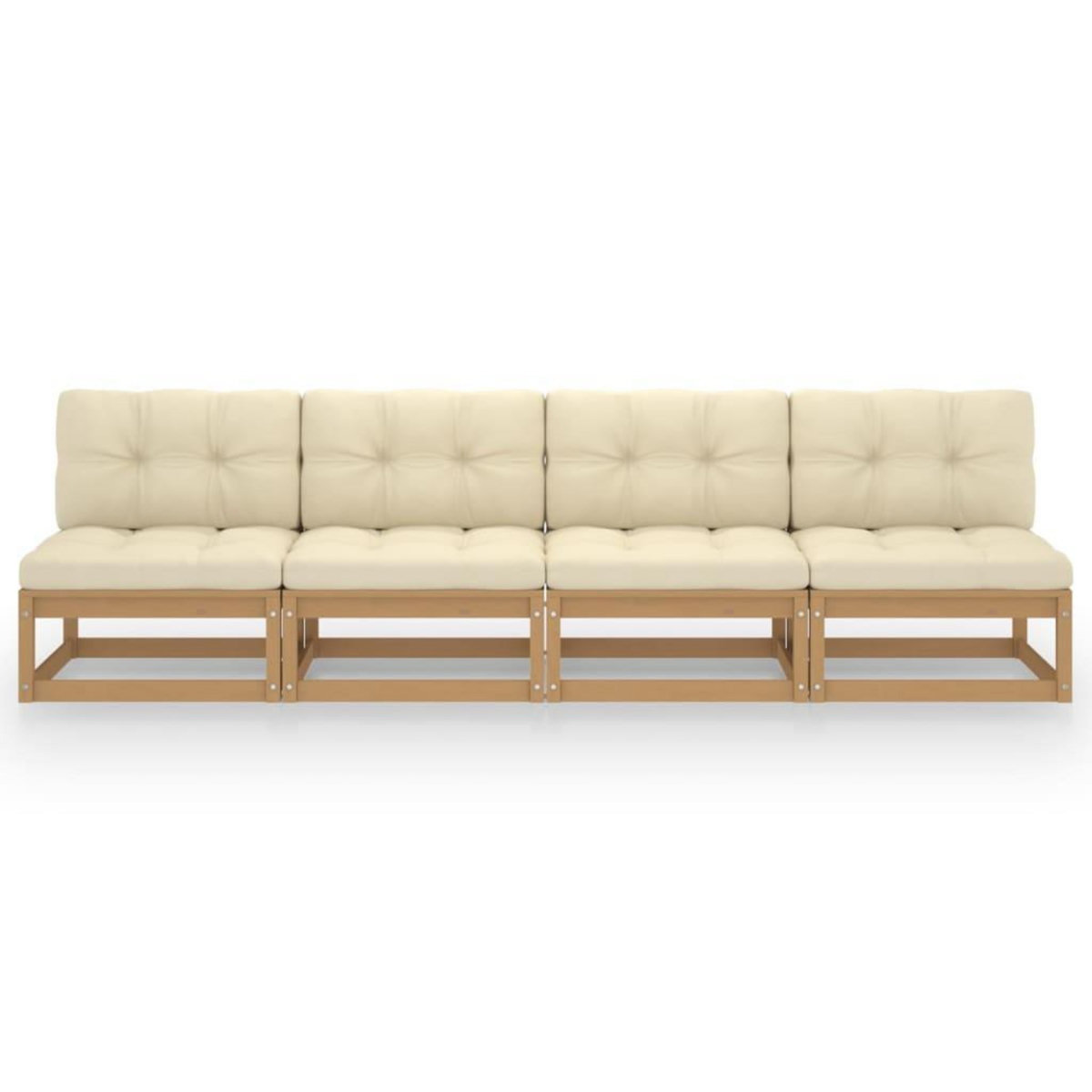 VIDAXL Canape 4 places de jardin avec coussins Bois de pin massif