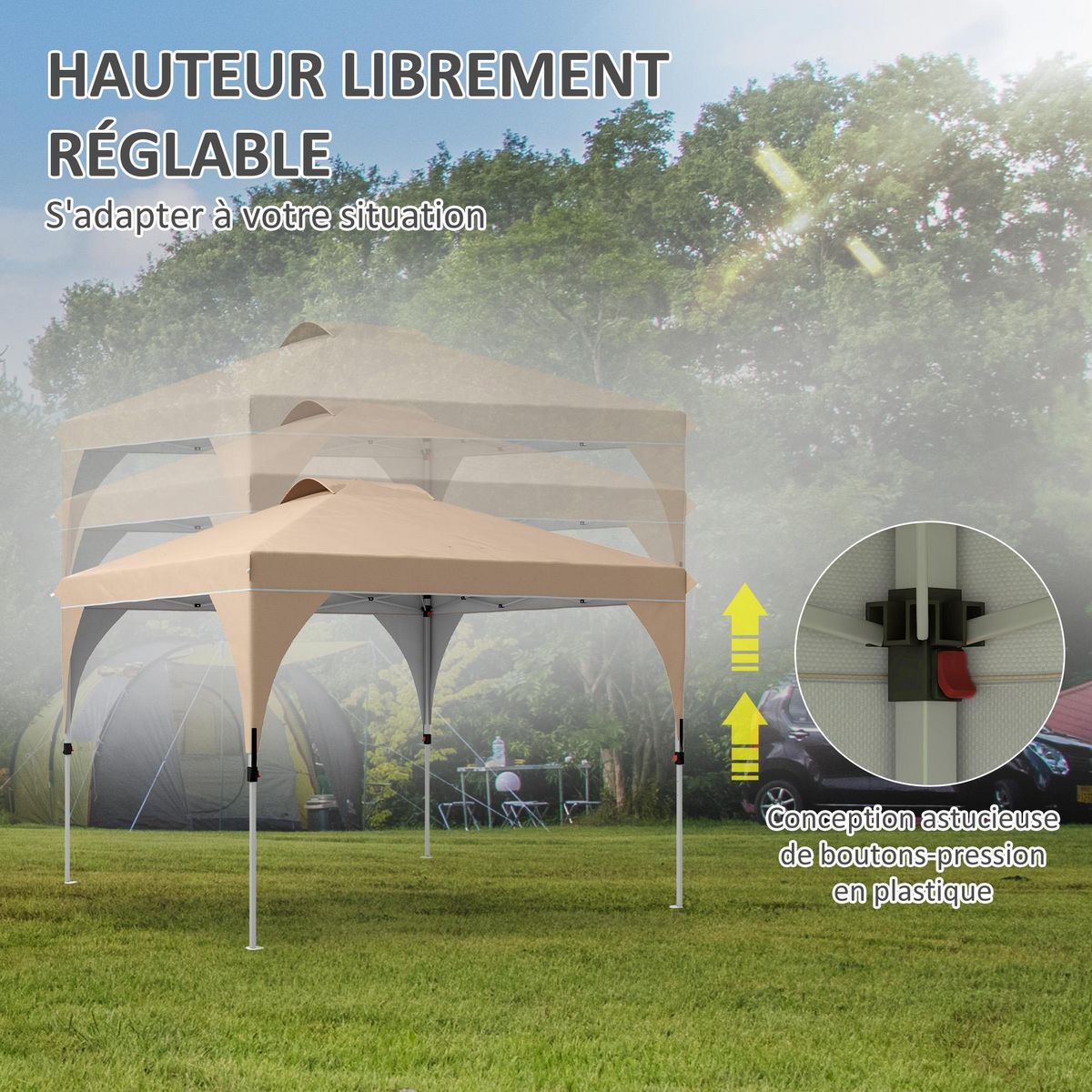 OUTSUNNY Tonnelle barnum pop-up pliant 3 x 3 m sac de transport beige