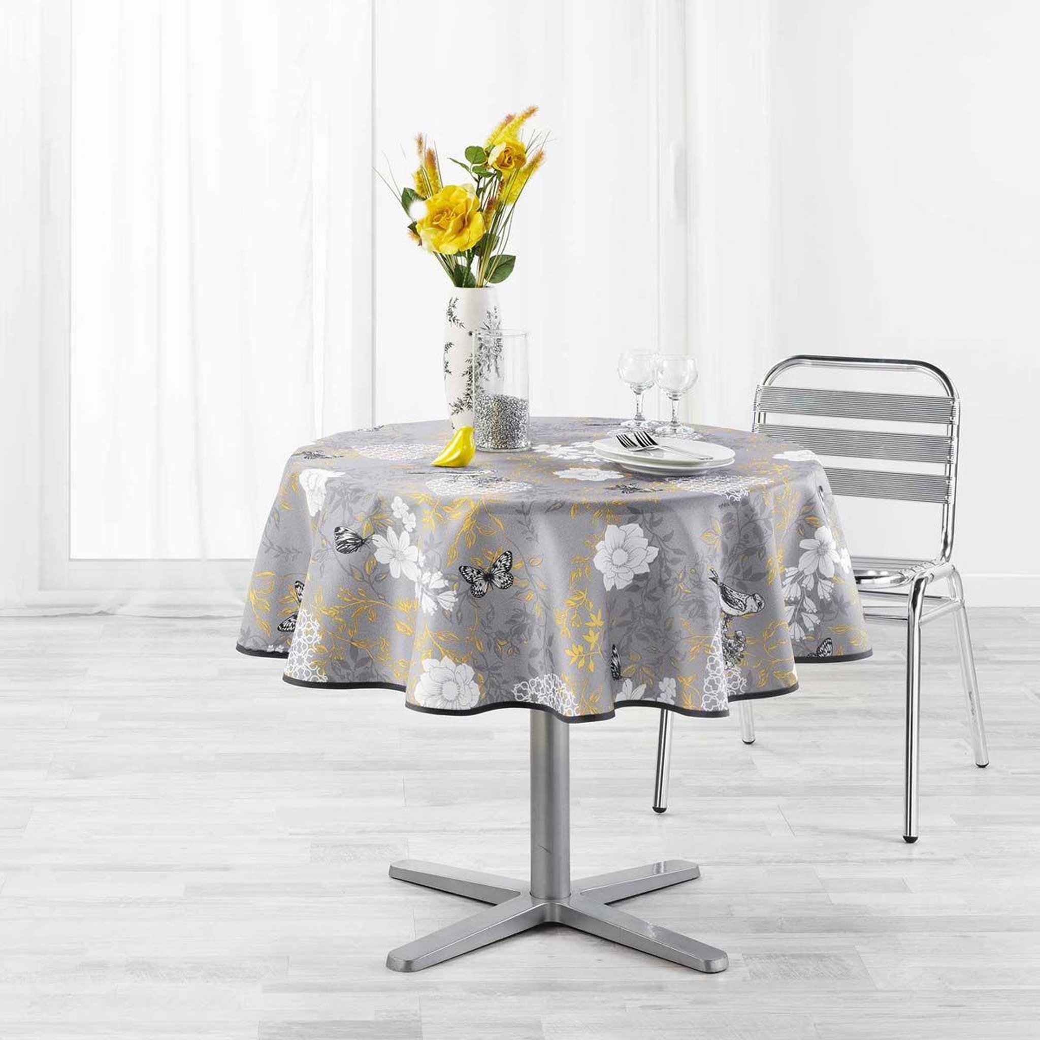 Voir la diapositive 2 : Douceur d'Intérieur Nappe ronde imprimée  joline  180cm jaune