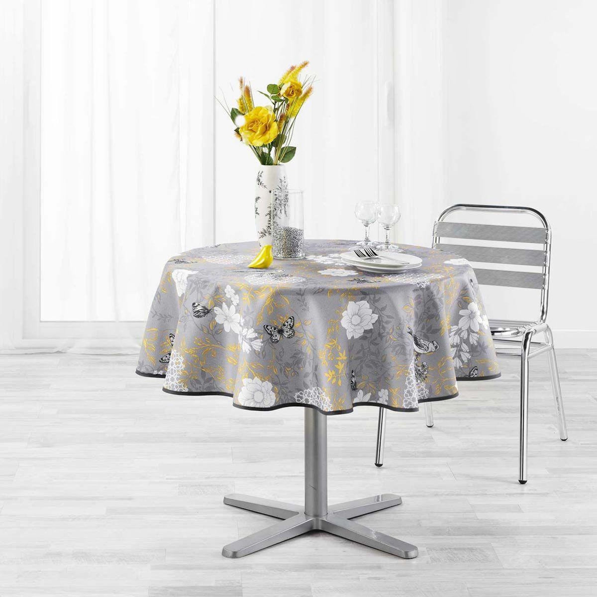 Paris Prix Nappe Ronde Imprimée  Joline  180cm Jaune