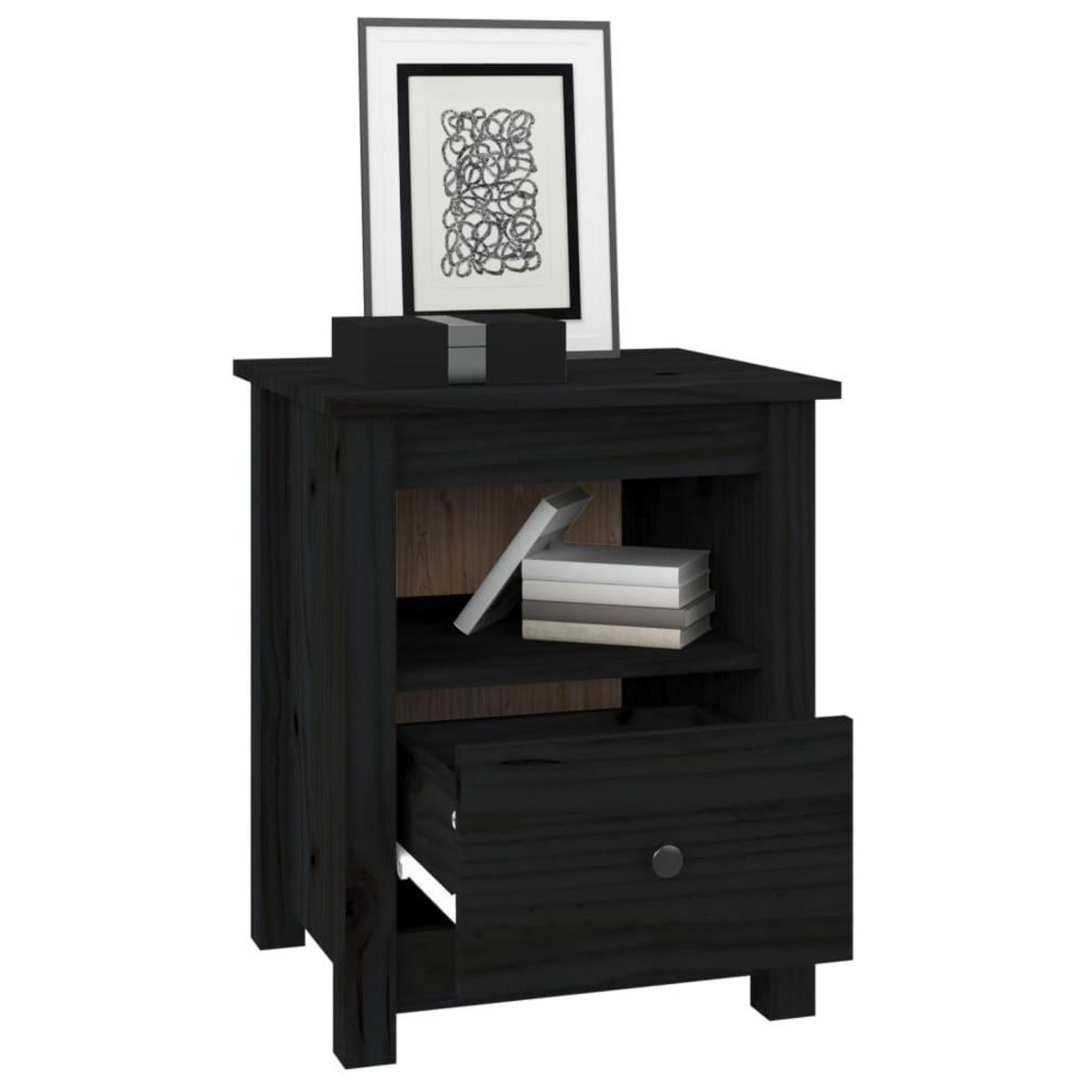 VIDAXL Table de chevet Noir 40x35x49 cm Bois de pin massif