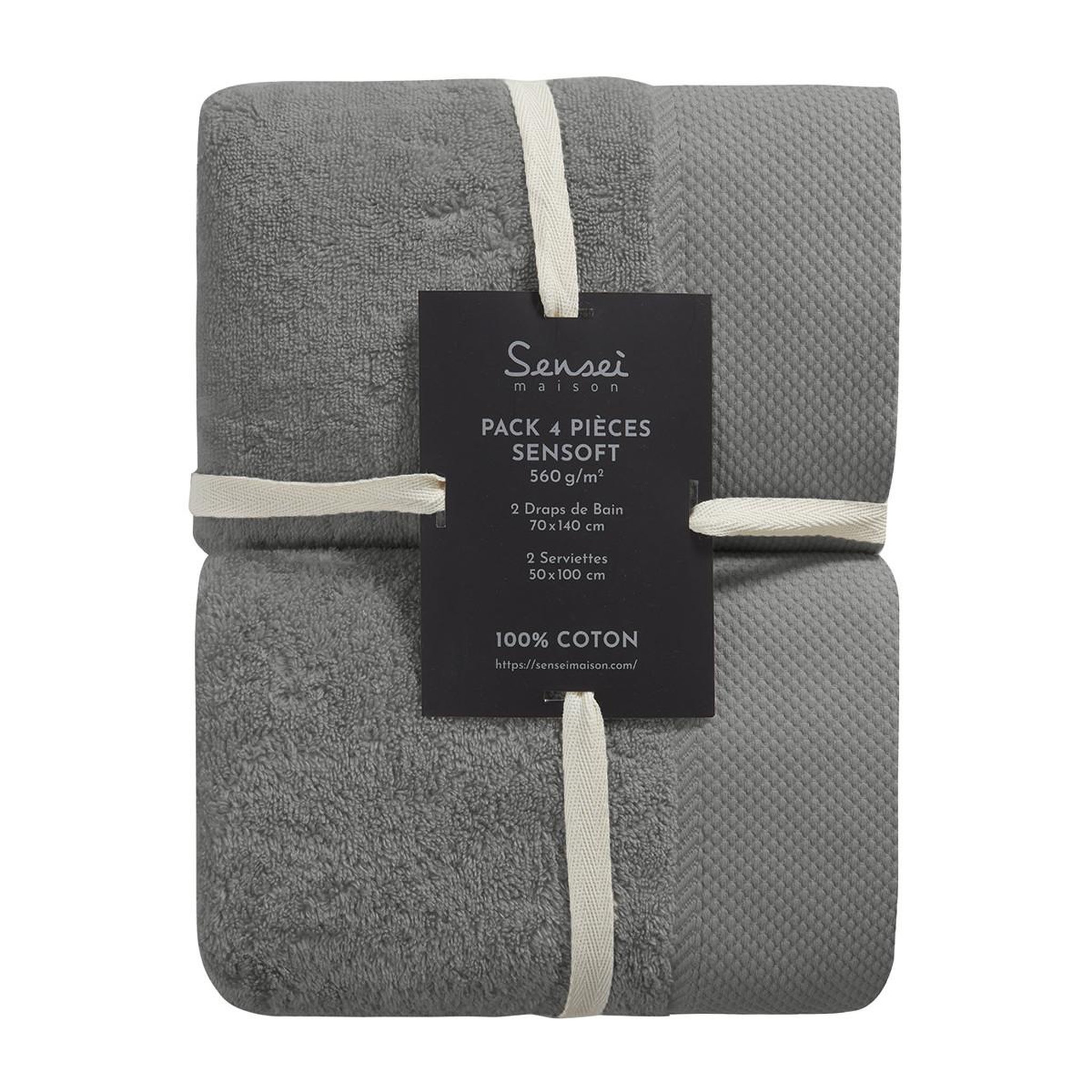 Voir la diapositive 5 : Sensei Maison Ensemble de bain 4 pièces Zéro Twist SENSOFT (2 draps de bain + 2 serviettes)