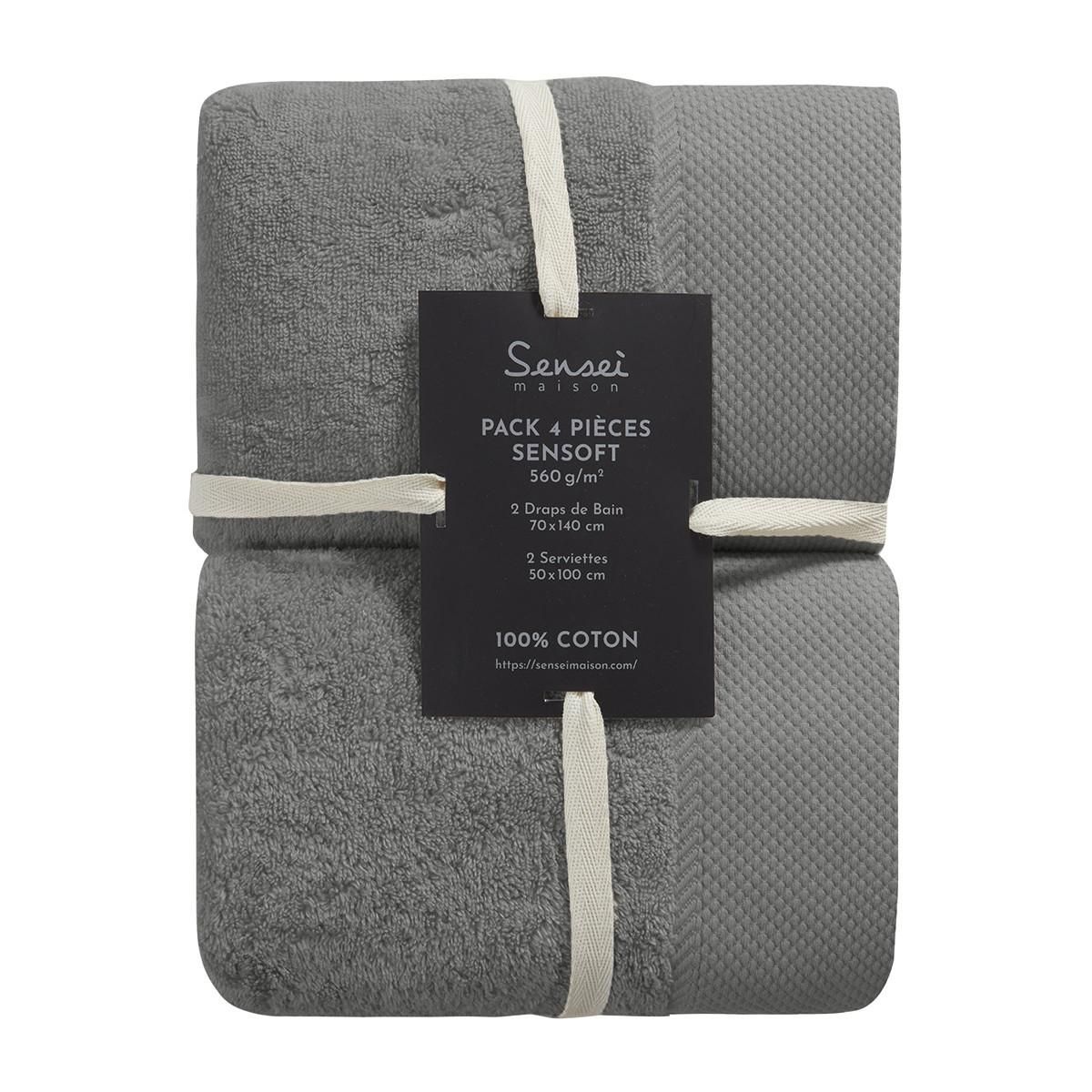 Sensei Maison Ensemble de bain 4 pièces Zéro Twist SENSOFT (2 draps de bain + 2 serviettes)